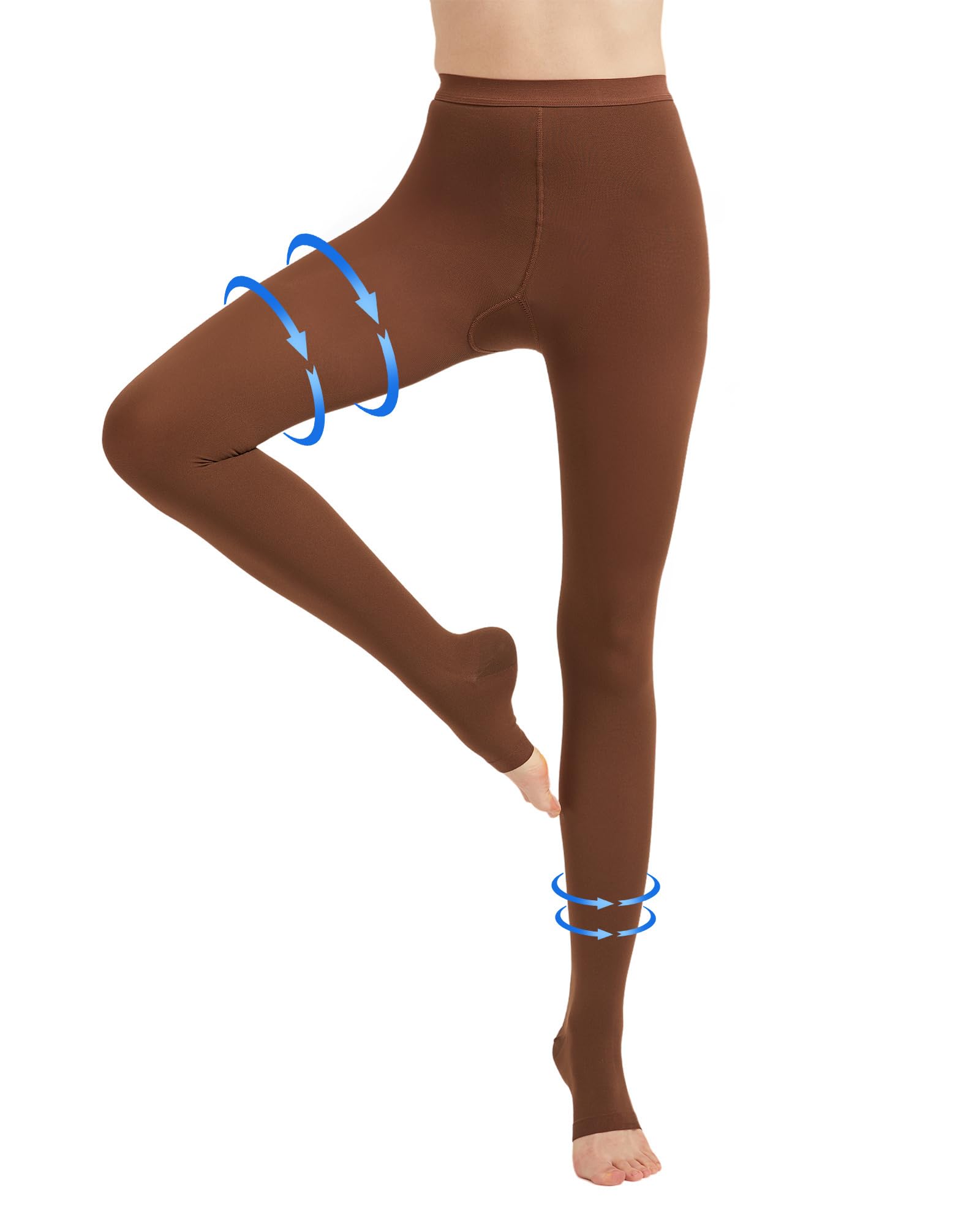 AMZAM® Medical Compression Pantyhose for Women Men, 20-30 mmHg Graduated Compression Tights, Opaque Toeless Compression Stockings Waist High Support Tights for Edema, Varicose Veins, DVT, Brown L