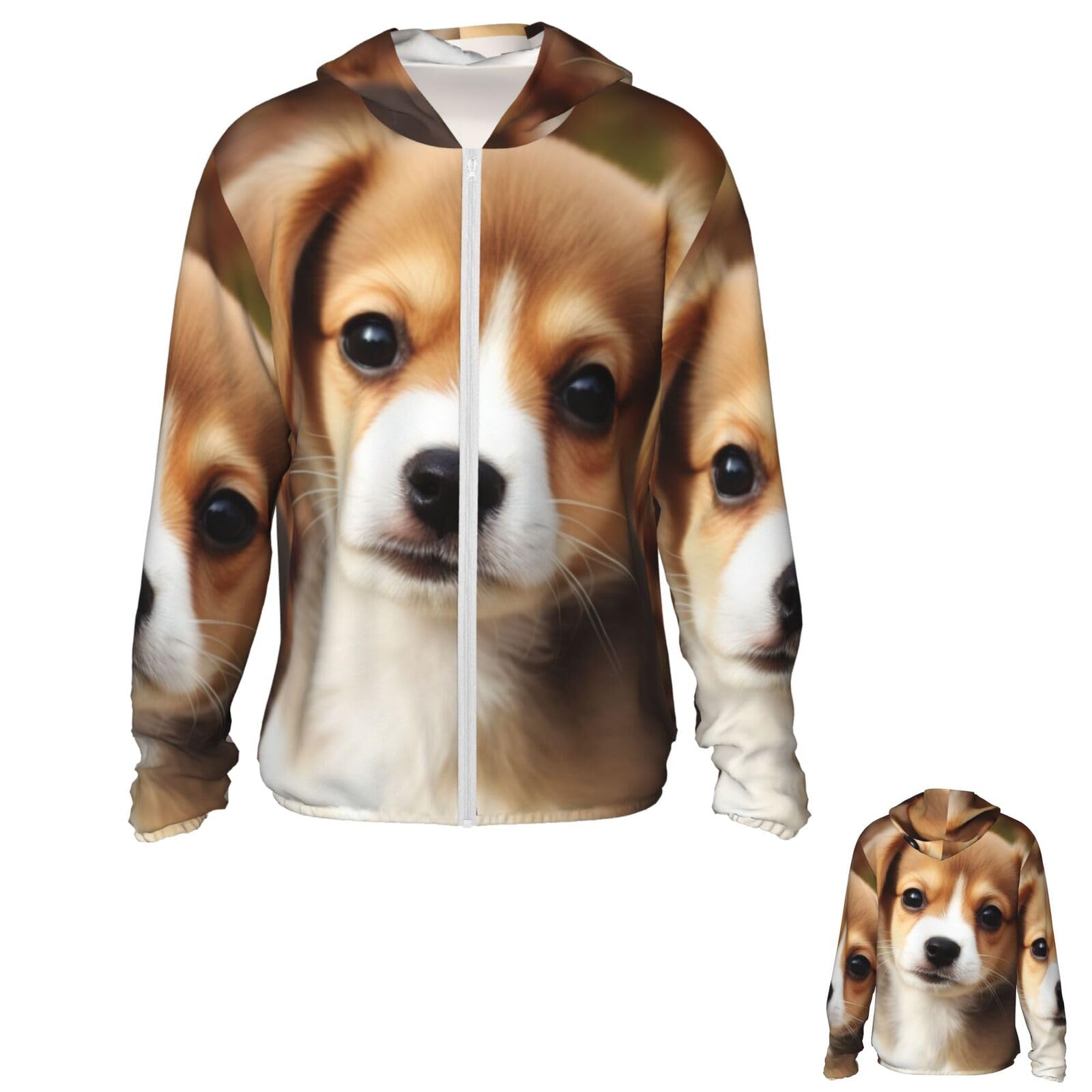 NONHAI Men's Sun Protection Jacket UPF 50+ Full Zipper Long Sleeve UV Hoodie Shirt Cute Dog Women's Outdoor Jacket Black