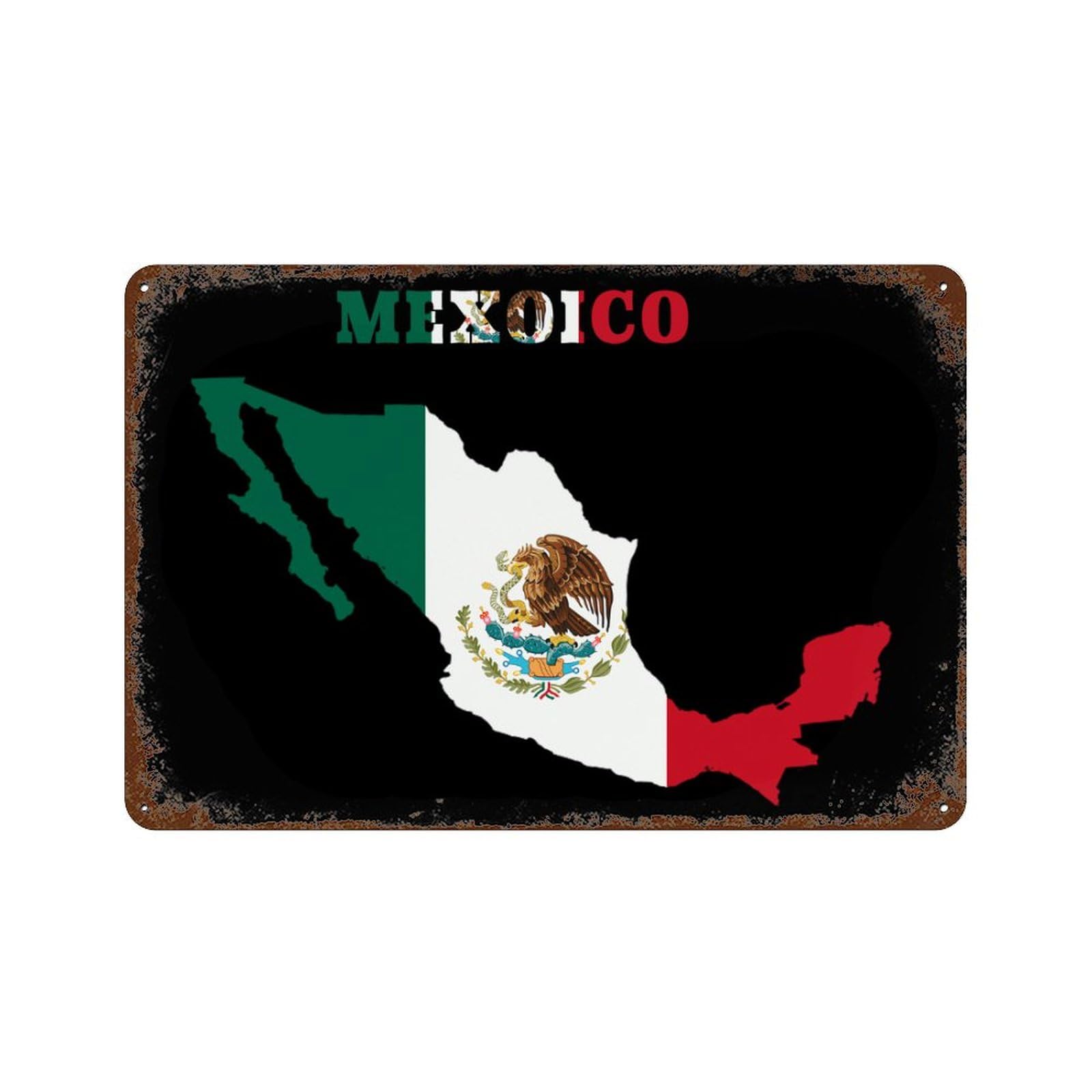 KWQDOZF Michoacan Mexico Map Flag Theme Metal Tin Sign,Vintage Iron Hanging Plate Horizontal with Rust Poster Wall Decor 8x12inch
