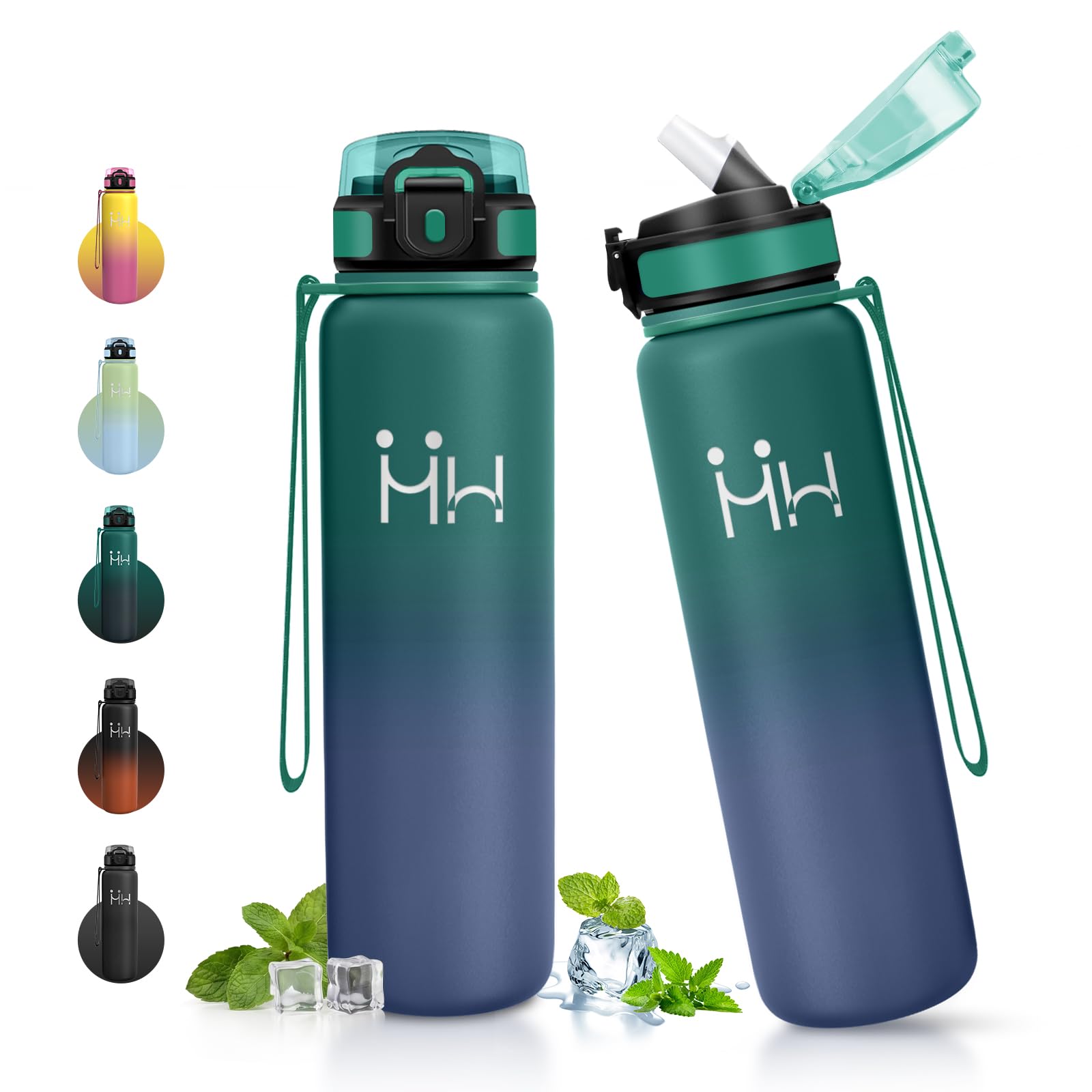 JAPORIA Water Bottle with Straw 1L Insulated Stainless Steel Bottle Reusable Double Wall BPA Free Leakproof Water Bottle for Yoga, Camping, Hiking