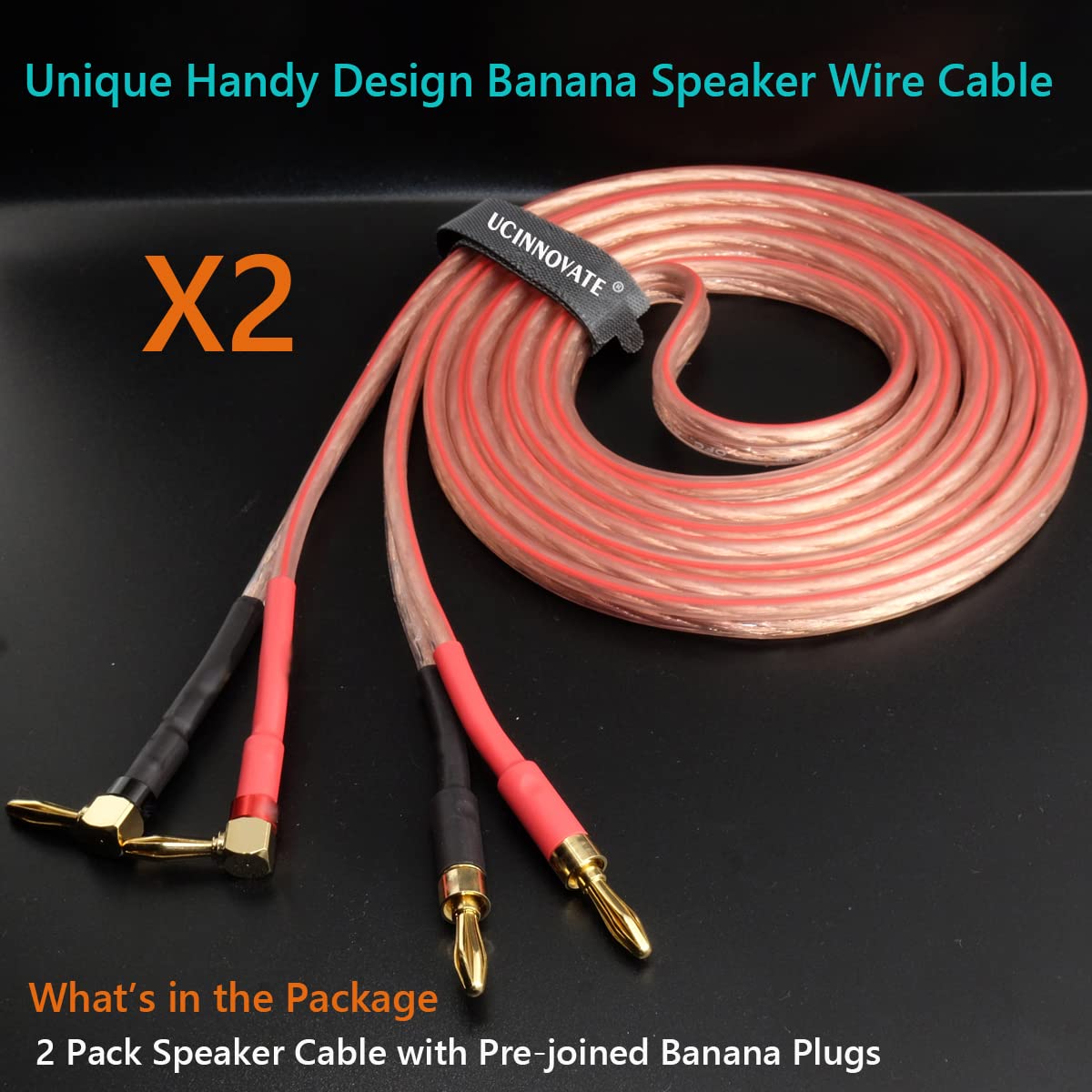2 x 3m 13AWG HiFi Lautsprecherkabel mit Bananensteckern, Audiophiles Lautsprecherkabel mit 4mm rechtwinkligen vergoldeten Steckern für Lautsprecher, Heimkino, Audio System
