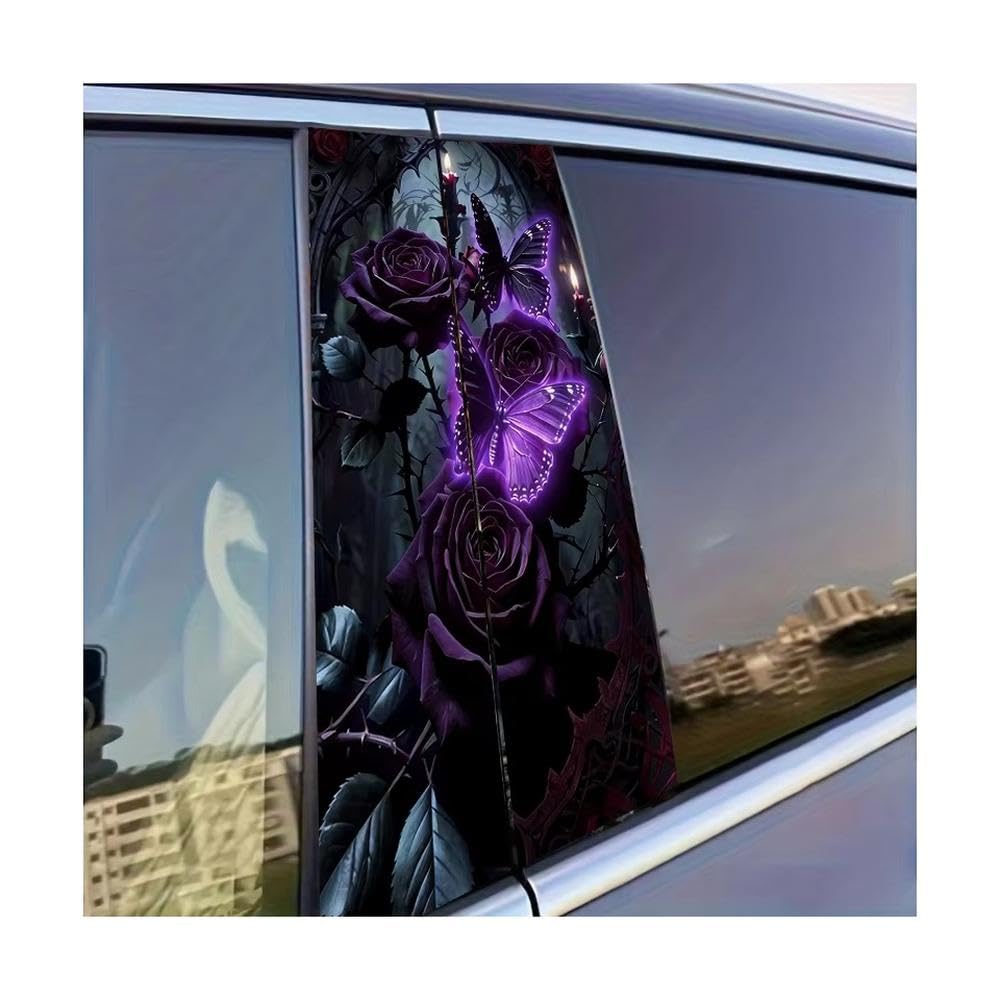 Dabhuoc One Color Car Parts 2 Pcs Car Center Pillar Sticker Dark Butterflies & Roses Glossy Protective Polyethylene Film