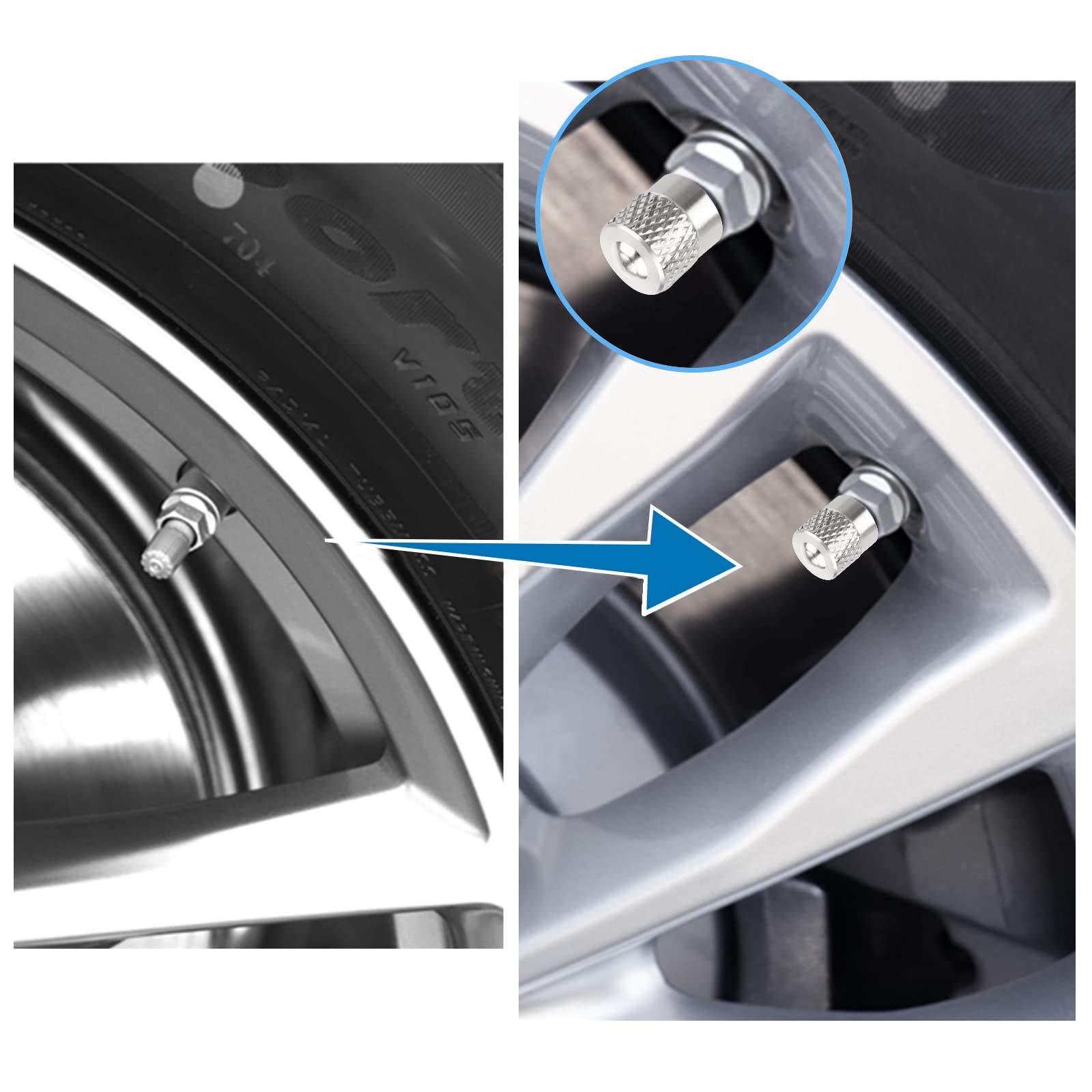 8 Tappi Valvole In Metallo Per Auto, Moto E Bici - Protezione Antispolvere Con Guarnizione In Gomma | Set Completo - Foto 5