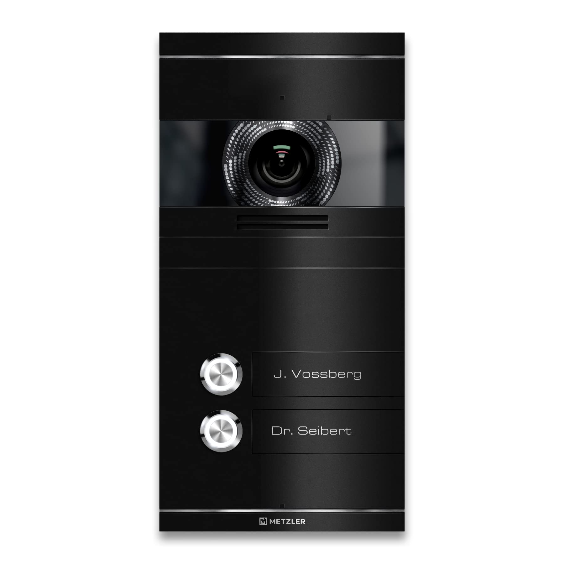 Metzler VDM10 2.0 Videocitofono a 2 fili IP – Set completo – 2 campanelli casa familiare in RAL9005 nero profondo con apriporta, fotocamera HD, app per smartphone, 2 stazioni interne 7 pollici touch