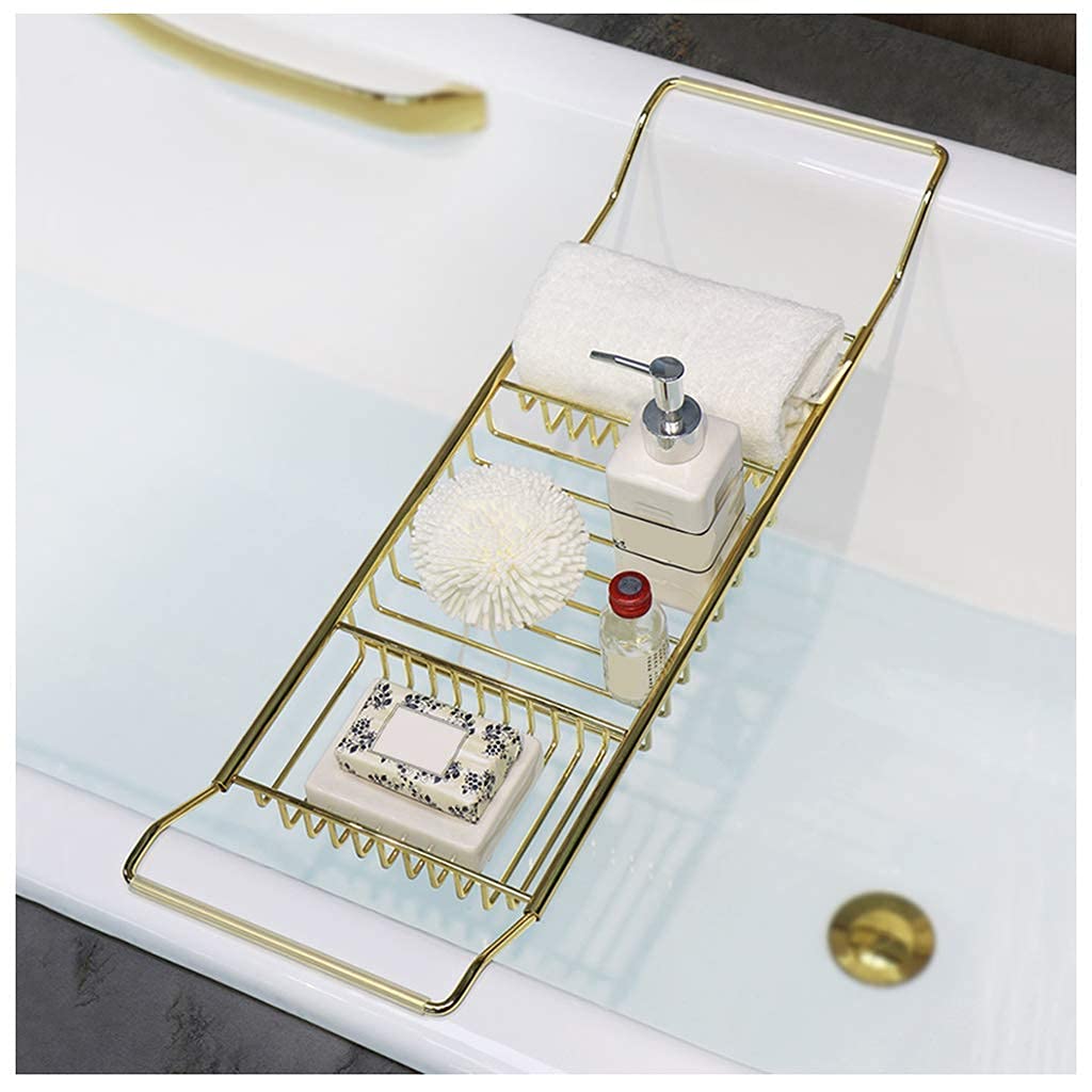 MYUYEE Stainless Steel Bathtub Tray Retractable Bathtub Rack 62-92Cm Length Adjust Soap Towel Wine Glass Card Slot Non-Slip Multifunctional Spa Experience Bathtub Shelf (Black)
