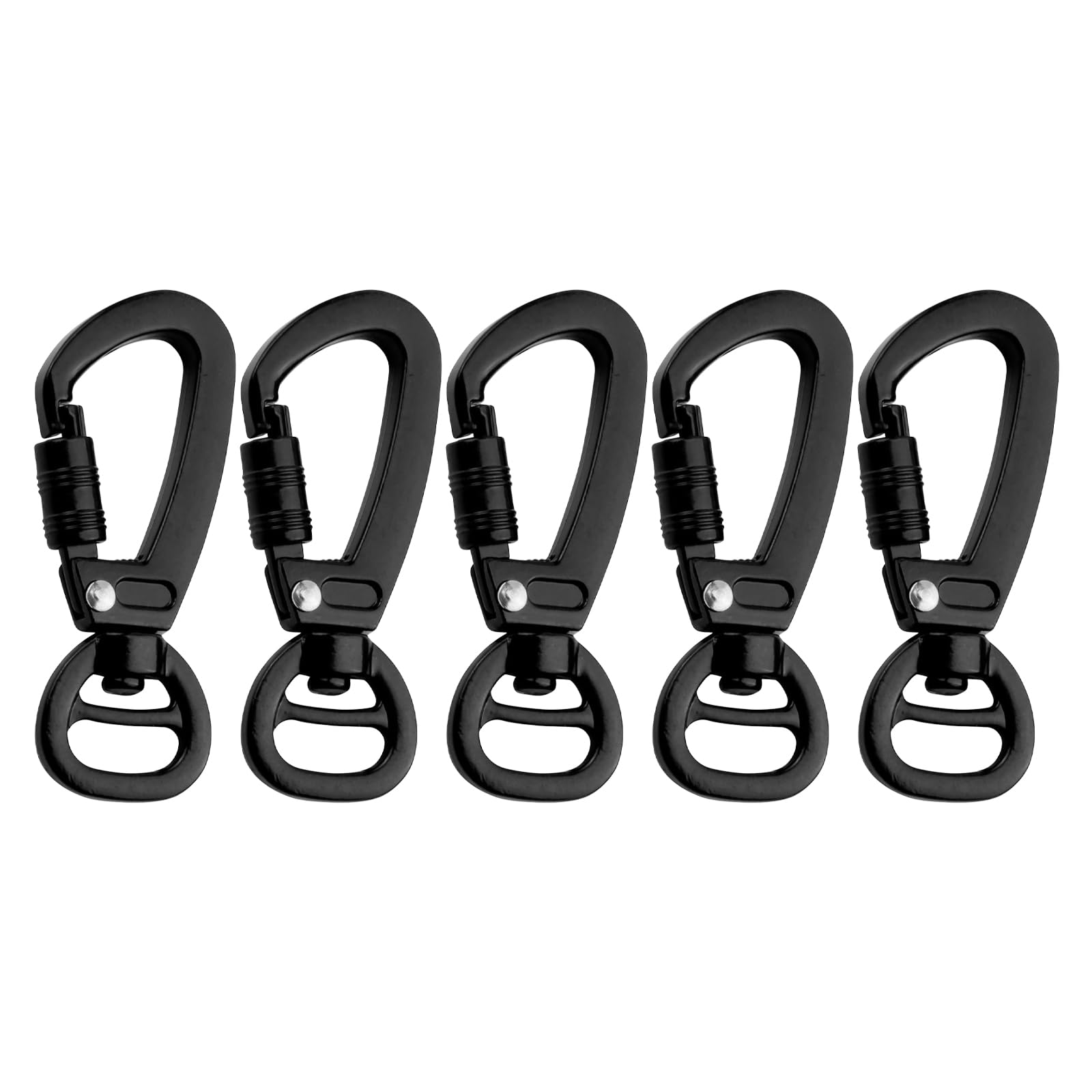 5pcs Moschettone con Girevole Nero per Cani Lino, Moschettone Verticale 360 Gradi con Girevole Portachiavi in Lega di Zinco Accessori Esterni