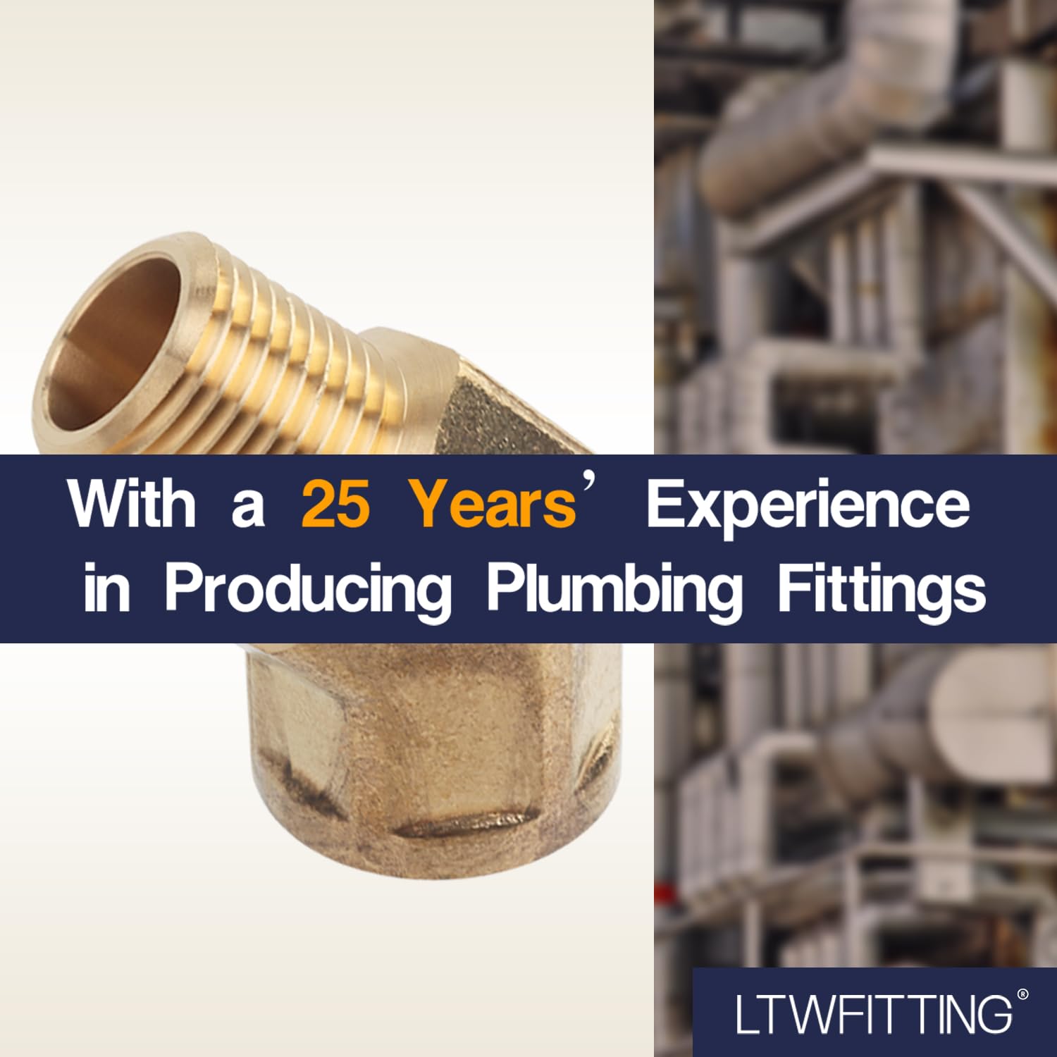 LTWFITTING Brass Pipe 45 Deg 1/2" NPT Street Elbow Forged Fitting Fuel Air Boat(Pack of 100)