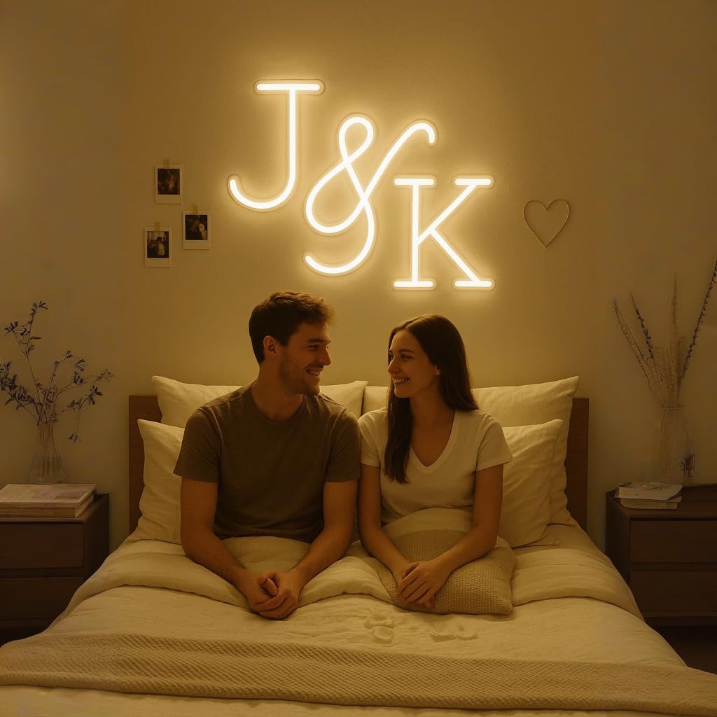 Custom Initials Neon Wedding Signs, Personalized Couple Initials LED Neon Light for Minimalist Wedding Reception Engagement Party Backdrop Wall Decor, Gift For Lover