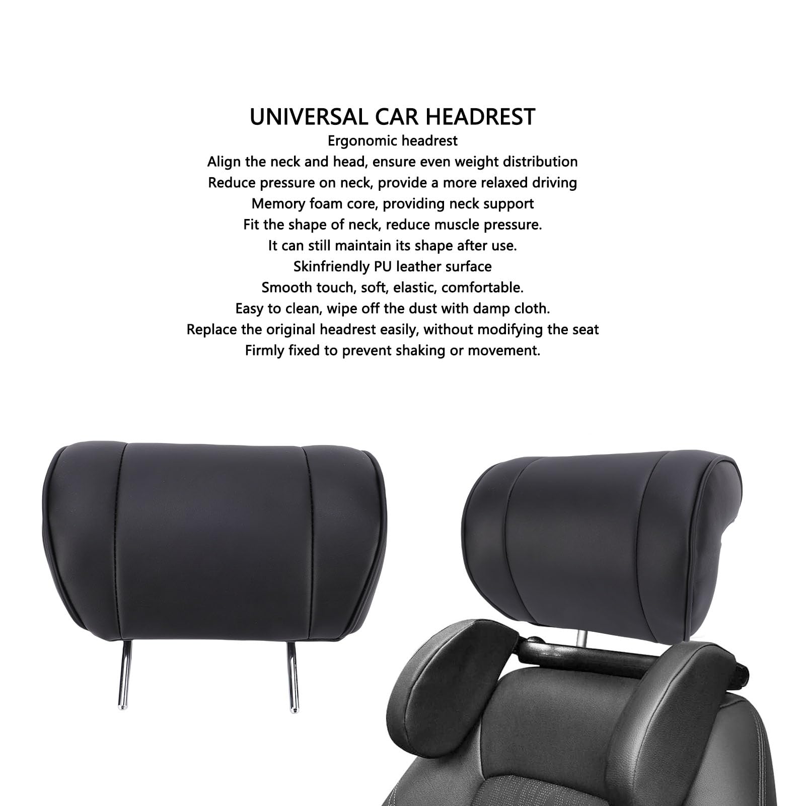 Fockety Appui-tête de Siège de Voiture, Oreiller Ergonomique en Mousse à Mémoire de Forme pour la Conduite avec un Espacement des Tiges de 150 Mm, Oreiller Confortable pour Voitures