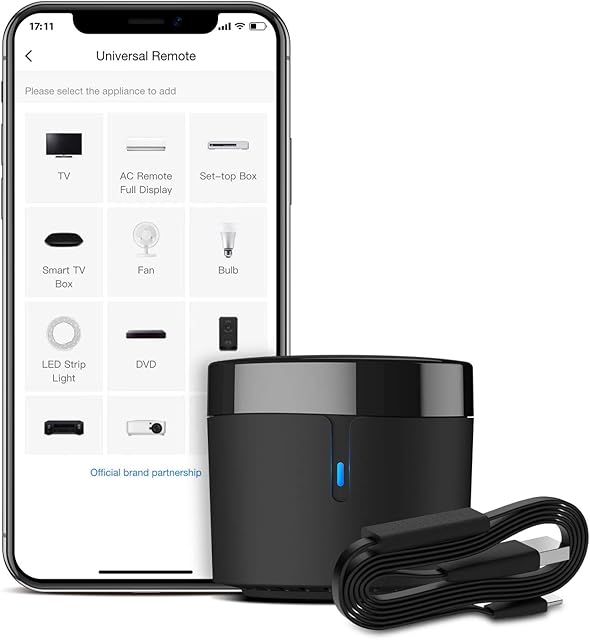 BroadLink RM4 mini Smart Remote and Sensor Cable Set RM4 mini S, Universal IR Remote Control Hub with Temperature Humidity Monitor USB Cable, Compatible with Alexa, Google Home, IFTTT
