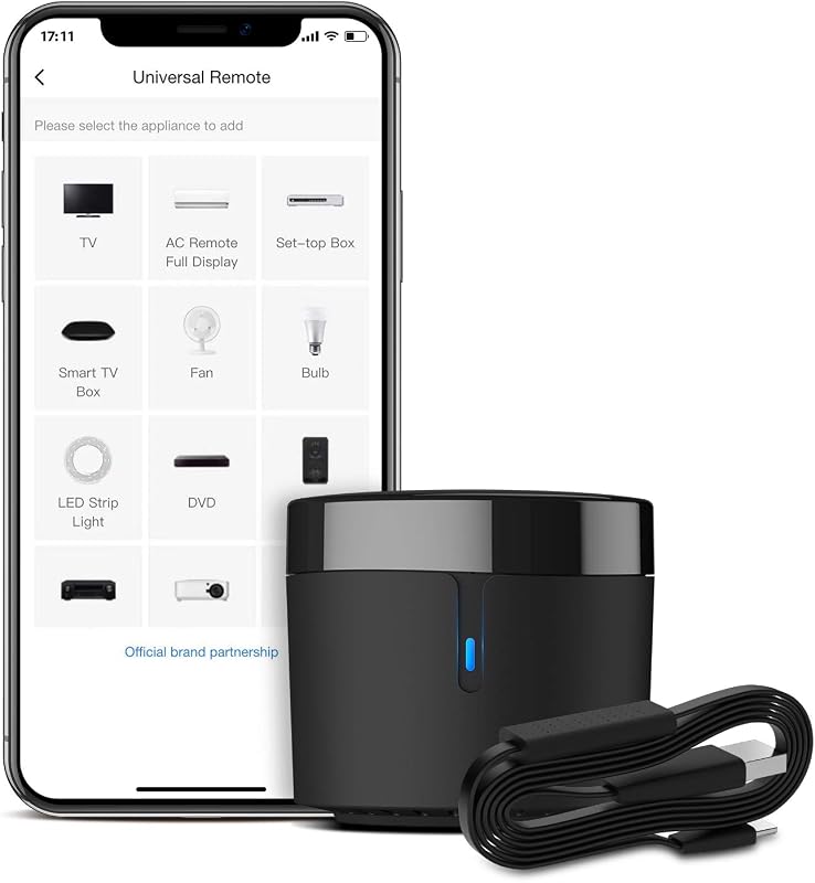 BroadLink RM4mini Smart Remote Hub con cable sensor - WiFi IR Blaster para control remoto de TV, controlador de CA inteligente, funciona con Alexa/Google Home/IFTTT | El control remoto inteligente de TV funciona con Alexa/Google Home/IFTTT, 360° 38 KHz IR Blaster, control de voz, solo admite WiFi de 2,4 GHz