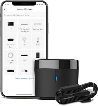 BroadLink RM4 mini Smart Remote and Sensor Cable Set RM4 mini S, Universal IR Remote Control Hub with Temperature Humidity Monitor USB Cable, Compatible with Alexa, Google Home, IFTTT