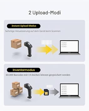 Inateck Barcode Scanner Bluetooth 2D 1D Wireless Handheld Scanner QR Code Scanner with Touchscreen and Smart Base CMOS CCD Dual Module Larger Range Supports App SDK P8