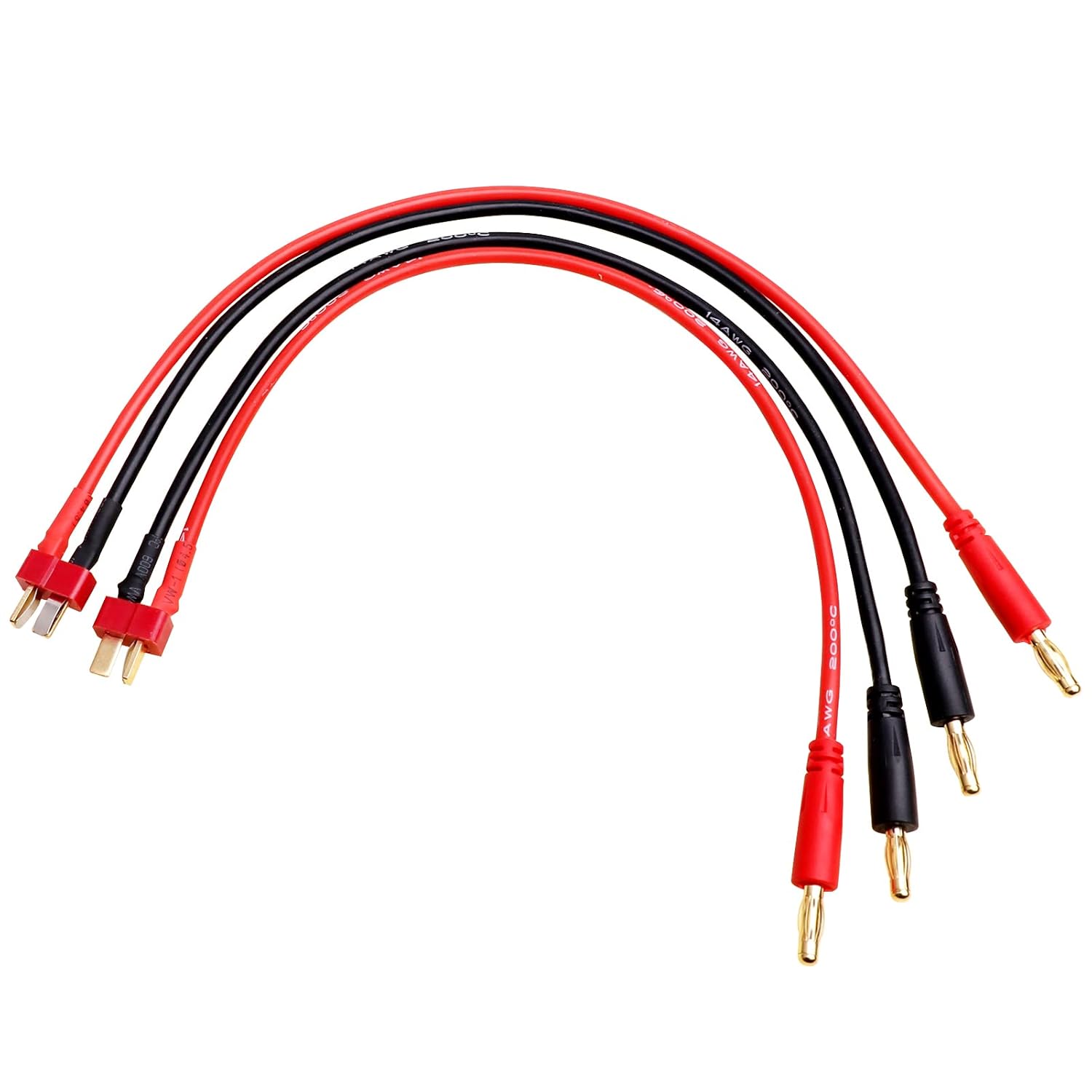 Hobbypark Male Deans T Plugs to 4mm Banana Bullet Connectors Plug RC Battery Charger Charging Cable Adapter Extension Lead, 2PCS