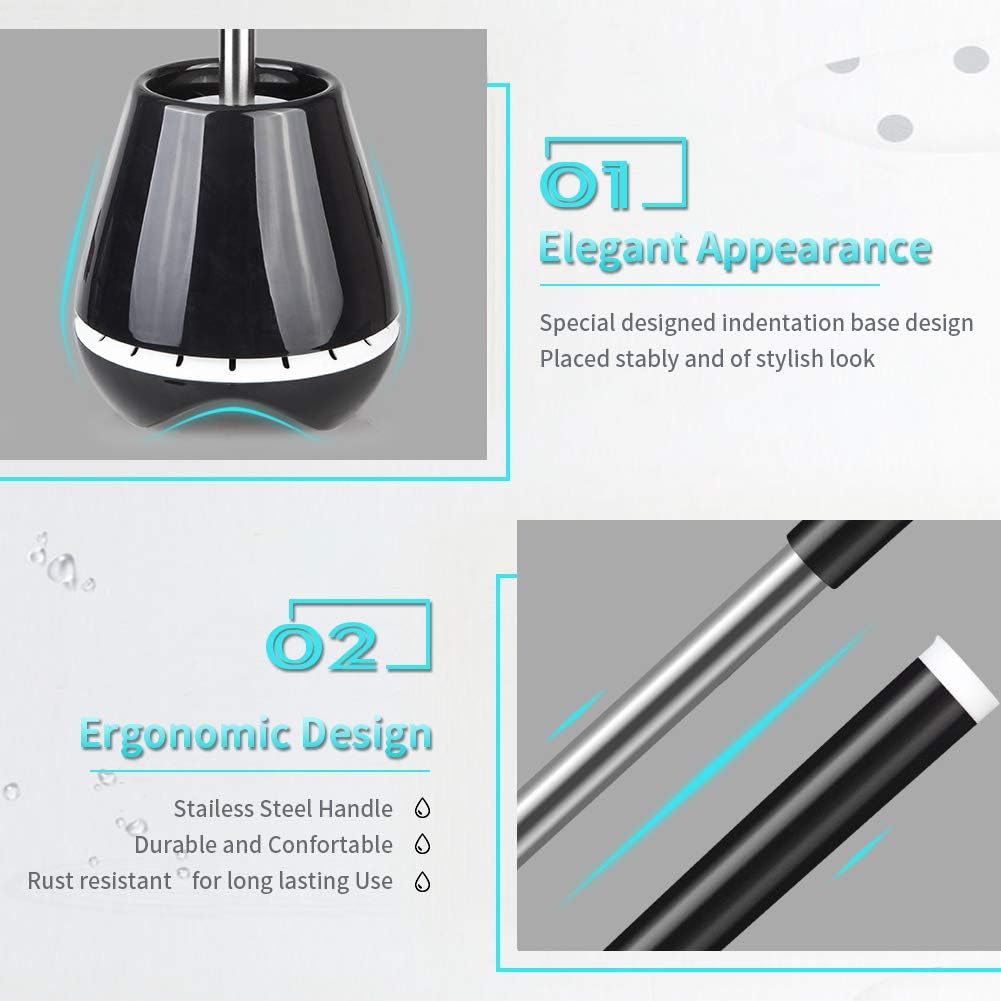 Silicone Toilet Bowl Cleaner Brush and Holder Bathroom Cleaning Brush- MEXERRIS Rubber Toilet Brush with Holder Toilet Scrubber Brush With Tweezers for Bathroom Storage and Organization Black - Image 5