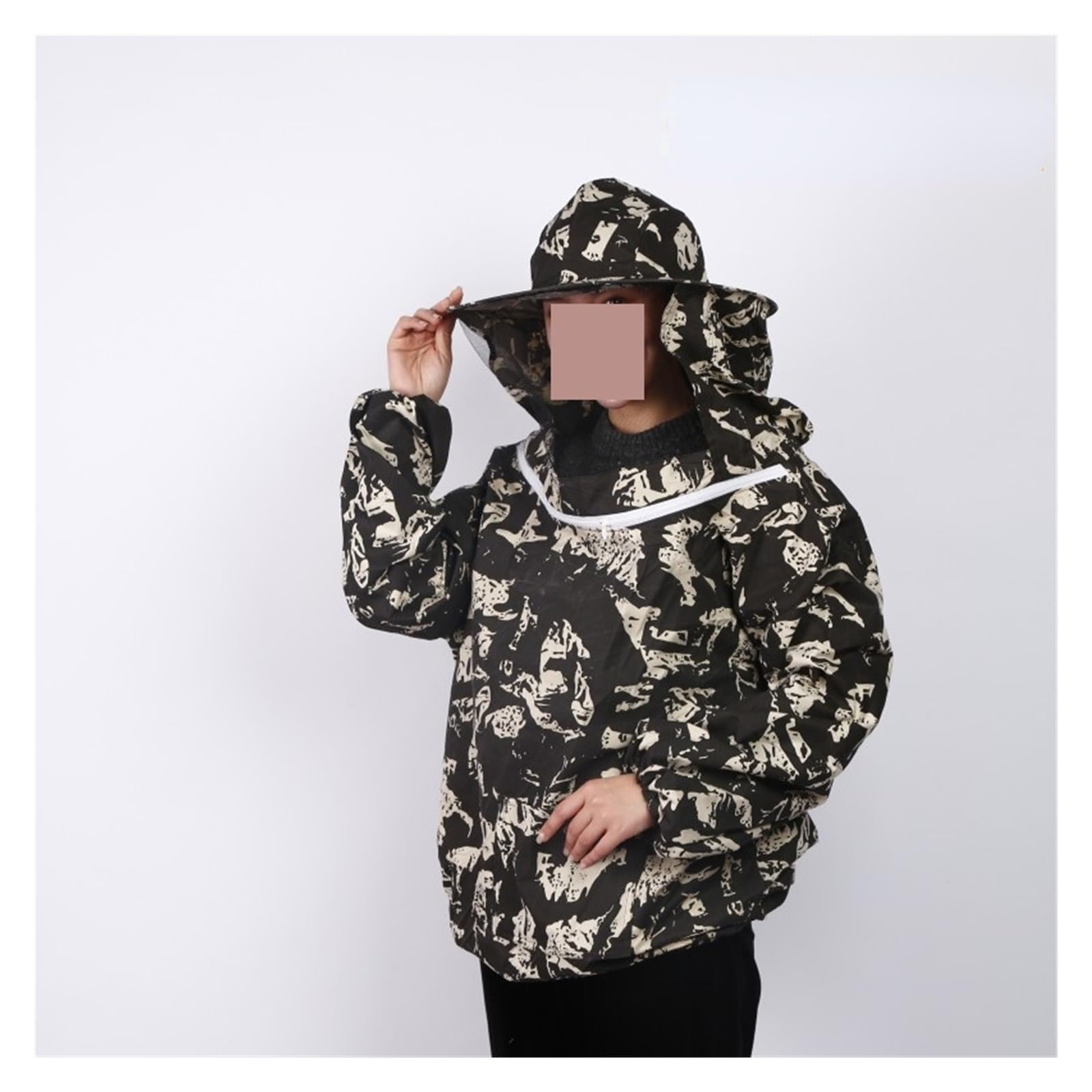 Jacket Veil Set Double Zippered Beekeeping Protective Suit Anti-Bee Beekeeper Clothing with Hat(D)