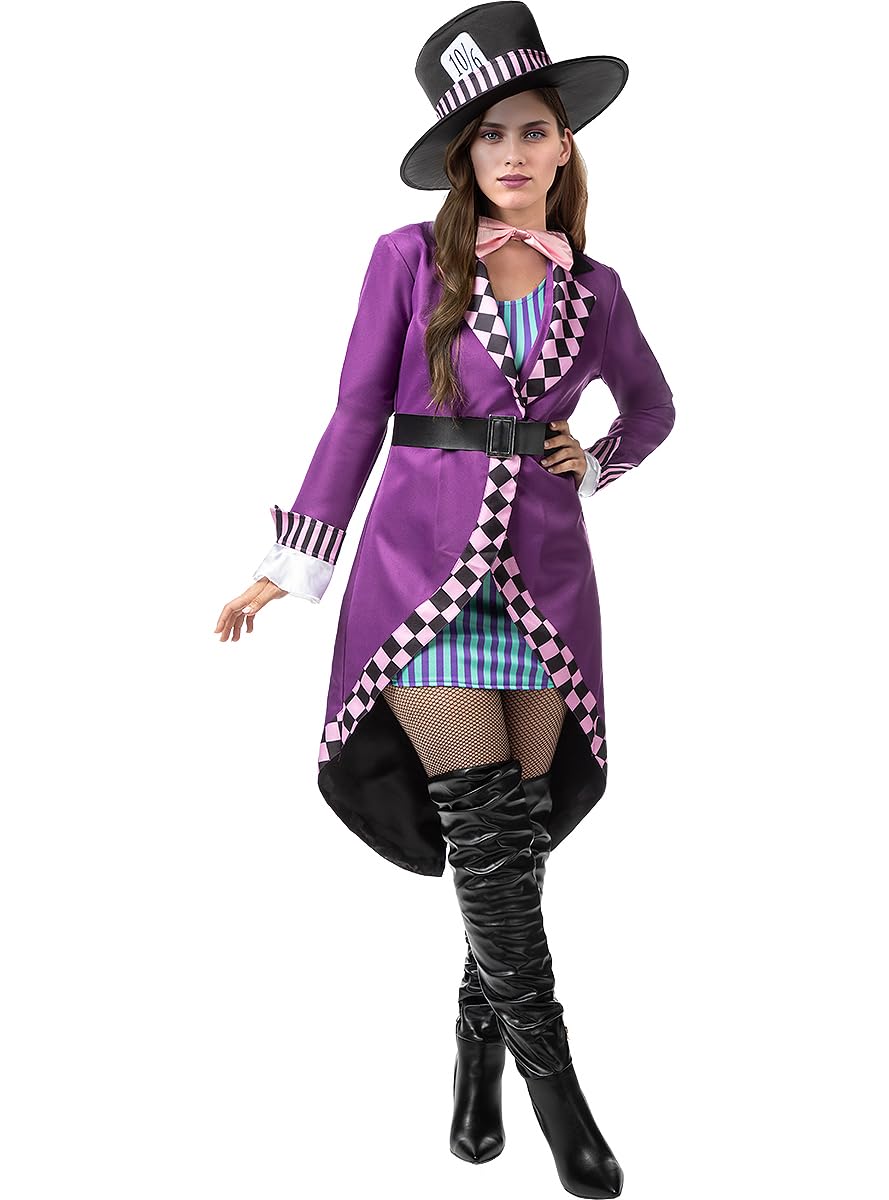 Funidelia | Disfraz Sombrerero para mujer Mad hatter, Alicia en el País de las maravillas - Disfraz para adultos y divertidos accesorios para Fiestas, Carnaval y Halloween - Morado