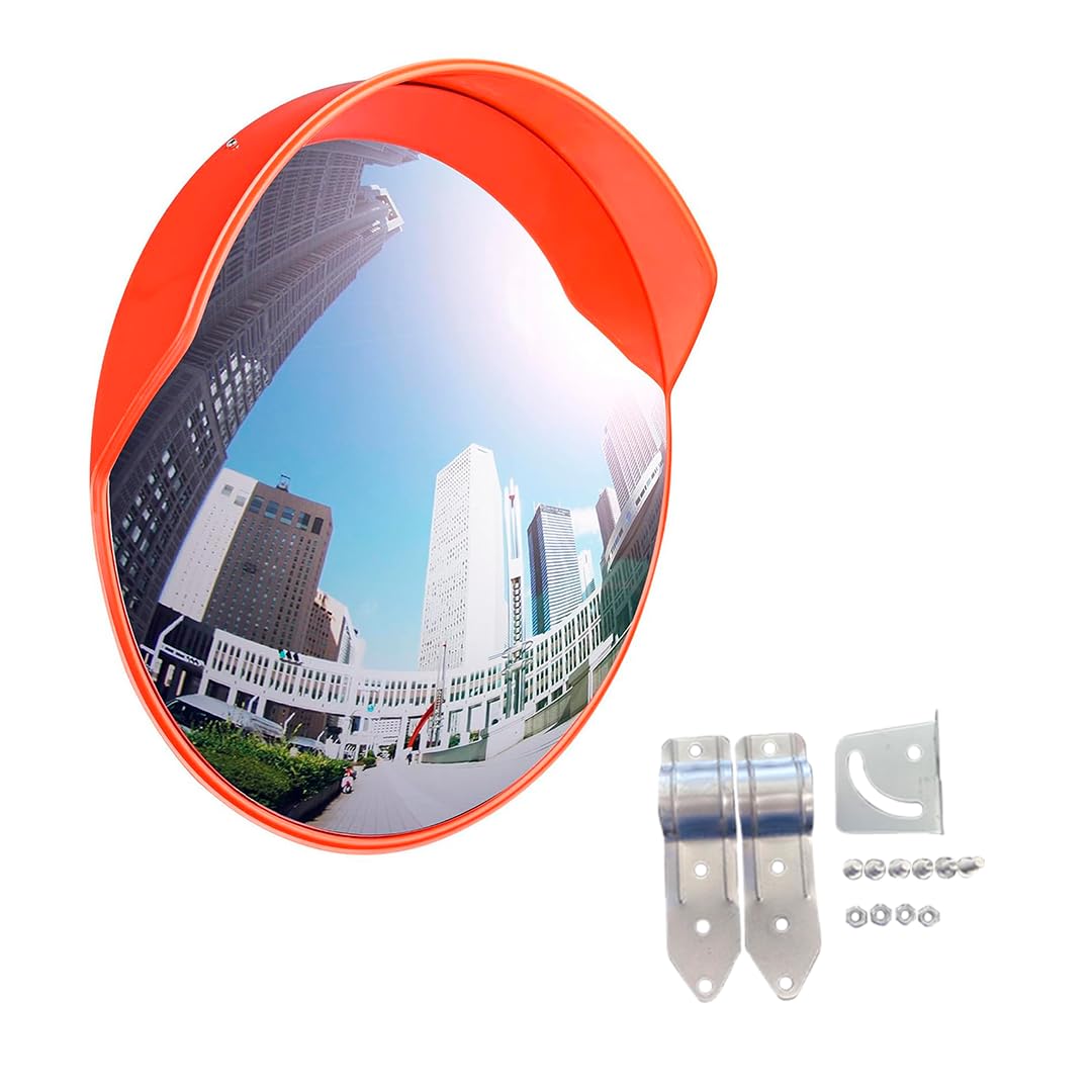 PARKING FACIL | Espejo de Tráfico Convexo Ø 60 cm de Seguridad | Soporte para Poste | Eliminación de Puntos Ciegos en Interiores y Exteriores | Superficie Flexible y Resistente | Ajustable y Preciso