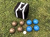 BuyBocceBalls Listing - Unique Bocce Set - 107mm with Olive Brown and Blue Balls, Black Bag