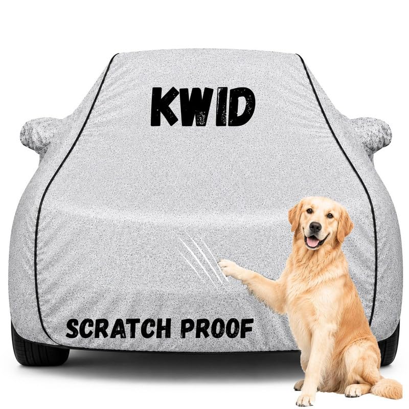 Image of Pure Fabric Silver 100% Waterproof Kwid Car Cover | Polyester Car Body Cover for Rain & Sun | UV Protection, Dustproof, Scratch Resistant, Windproof, Heat Resistant, Custom Fit
