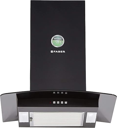 Faber 60 cm 1000 m³/HR Curved Glass Kitchen Chimney (HOOD PRETTY PLUS PRO BK PB LTW 60, 1 Baffle Filter, Black), Free 1 Year Extended warranty