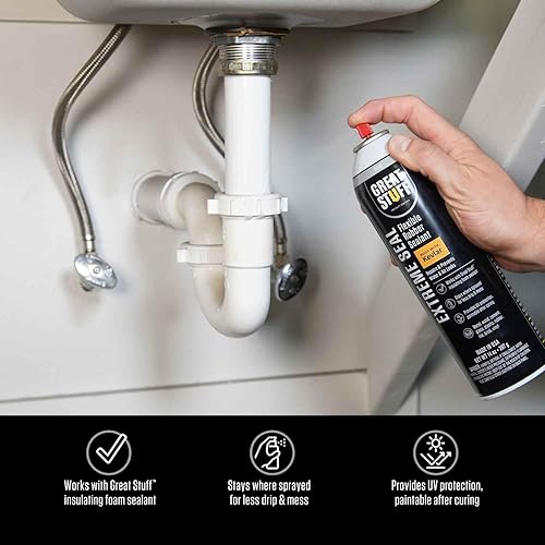 Miniatura 3 de Great Stuff Extreme Seal - Aerosol sellador de goma flexible, protege las superficies de fugas de agua y aire, construido con Kevlar, negro, 14 onzas