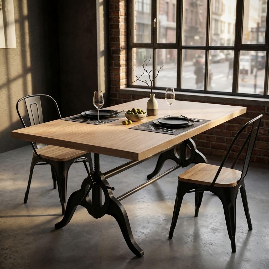 milani home - tavolo da pranzo fisso 178 x 87 x 88 cm, legno naturale e nero, piano in legno, struttura in acciaio