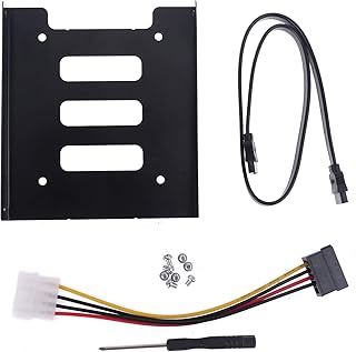 JAGTRADE 2.5in to 3.5in Hard Drive Mounting Bracket Kit SATA Data Cable SSD Hard Disk Tray Holder Serial Port Power Cable Set