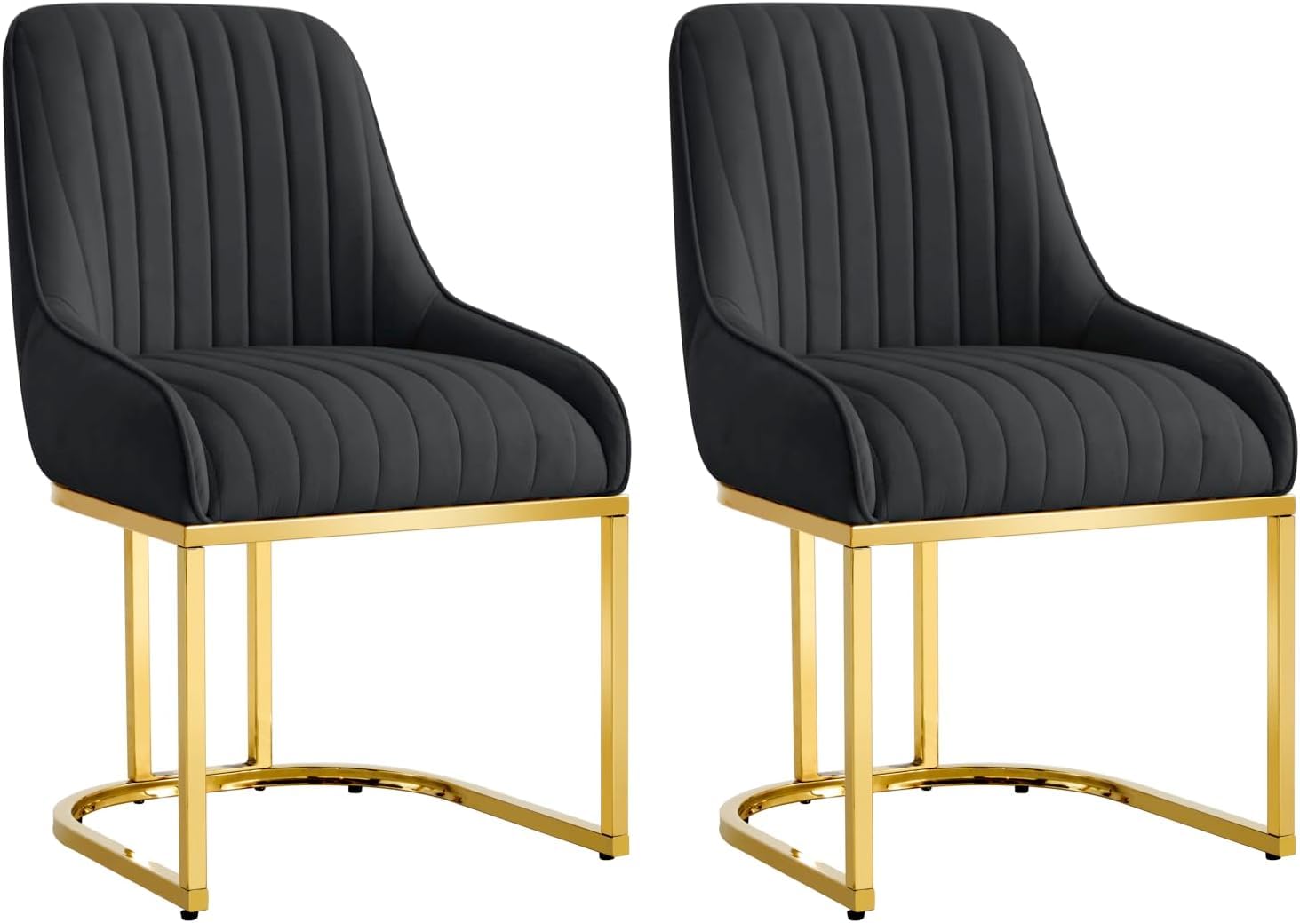 HYGRAD® Pair of Luxury Velvet Dining Chairs Armless Dining Room Chairs Gold Legs Soft Padded Velvet For Dining Cafe Restaurant Home (Black)
