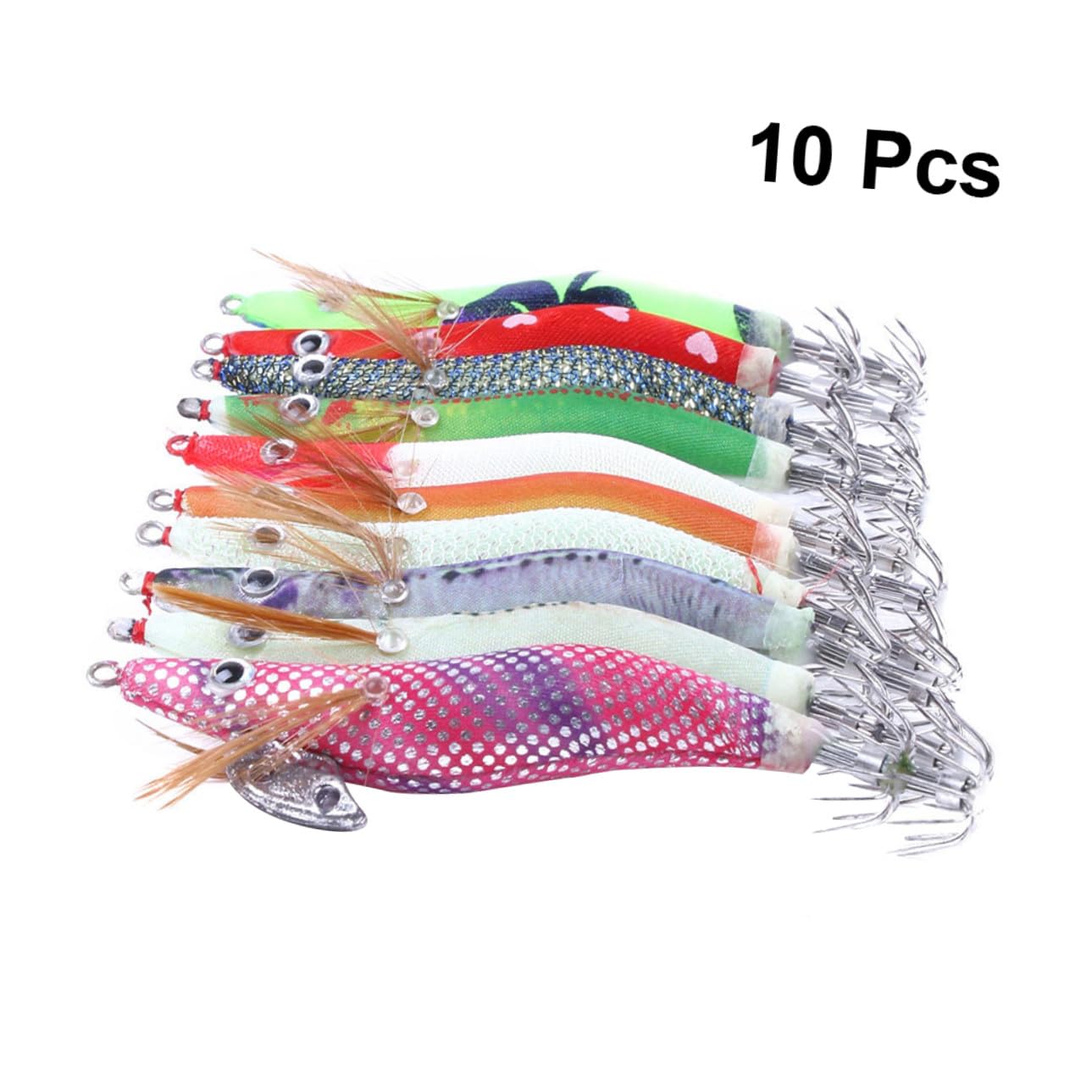 BESTonZON Set 10 Pezzi Aghi da Pesca per Gamberetti e Calamari Esca Simulata Realistica in Plastica e Acciaio Antiruggine per Pesca