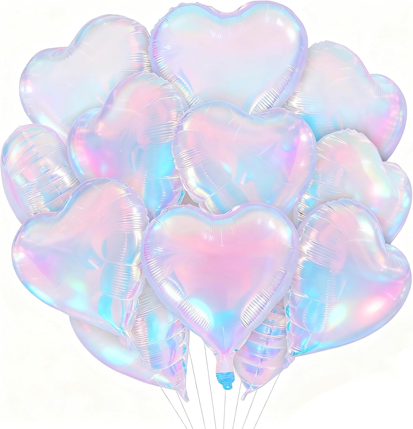 DecoGlee 15Pcs 18 Inch Iridescent Heart Balloons Iridescent Heart Shape Foil Mylar Balloons Decoration for Birthday Valentine's Day Wedding Bridal Shower Anniversary Engagement Party Supplies