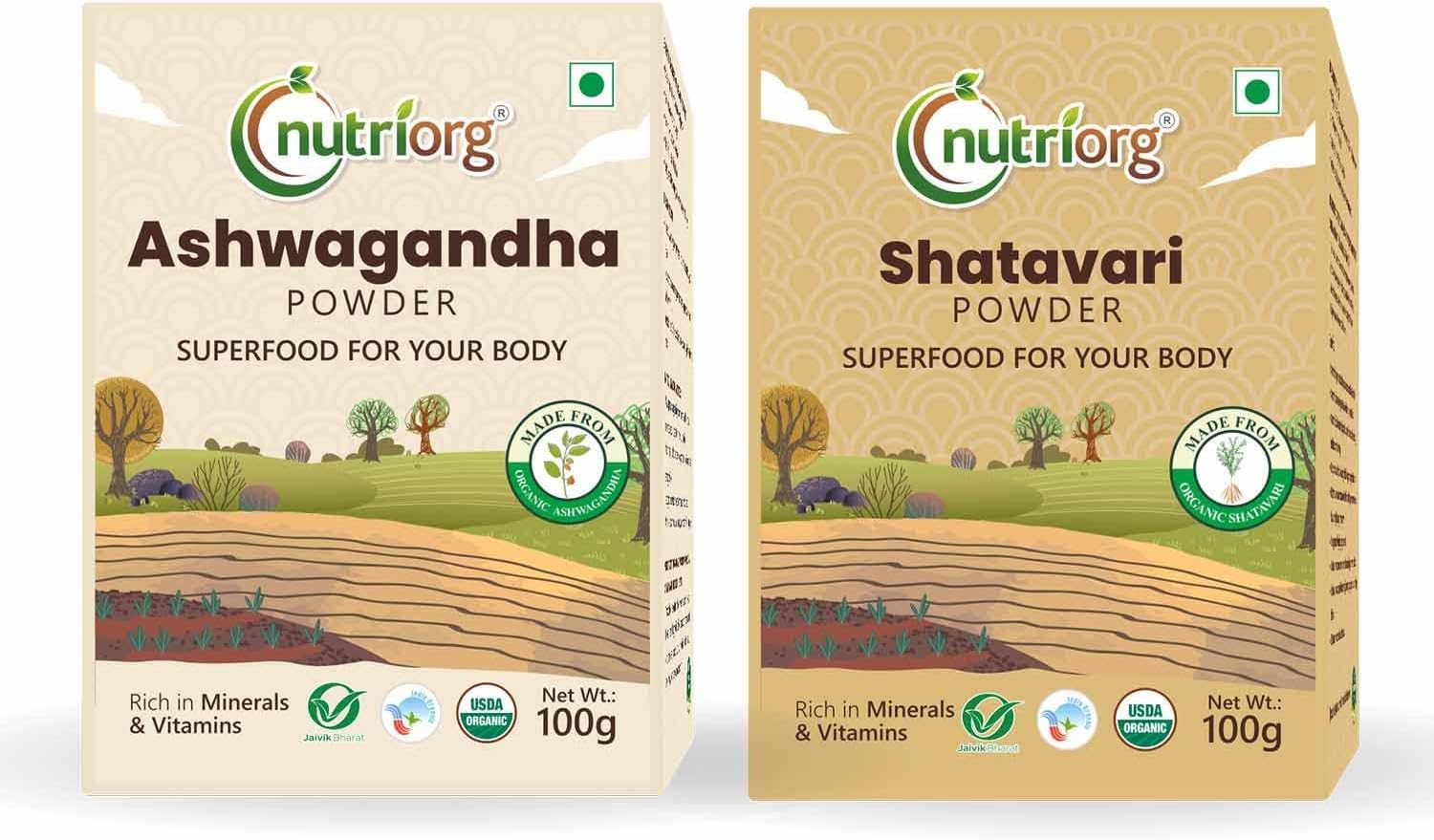 Nutriorg Ashwagandha Powder & Shatavari Powder 200g,Helps fight anxiety and Stress