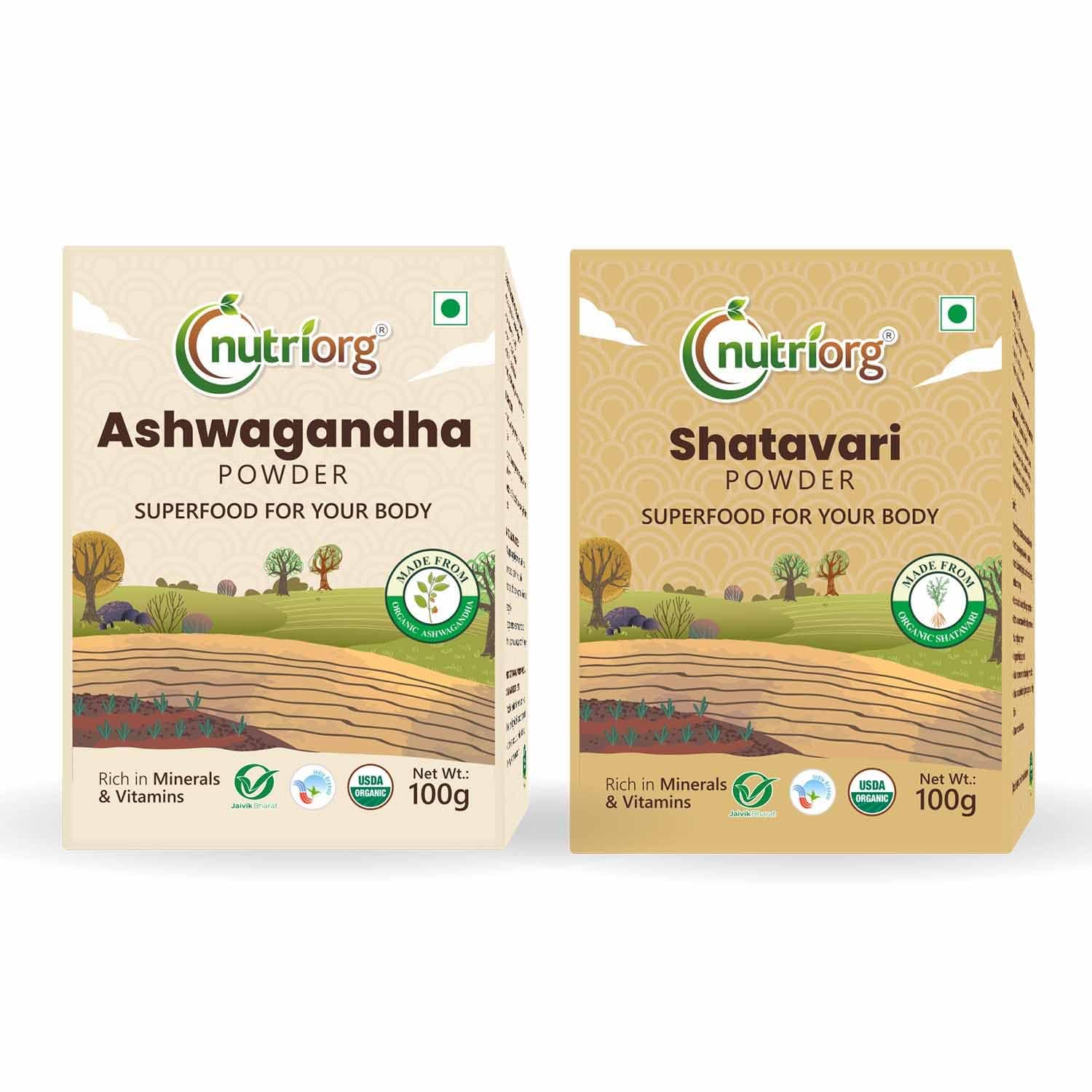 Nutriorg Ashwagandha Powder & Shatavari Powder 200g,Helps fight anxiety and Stress