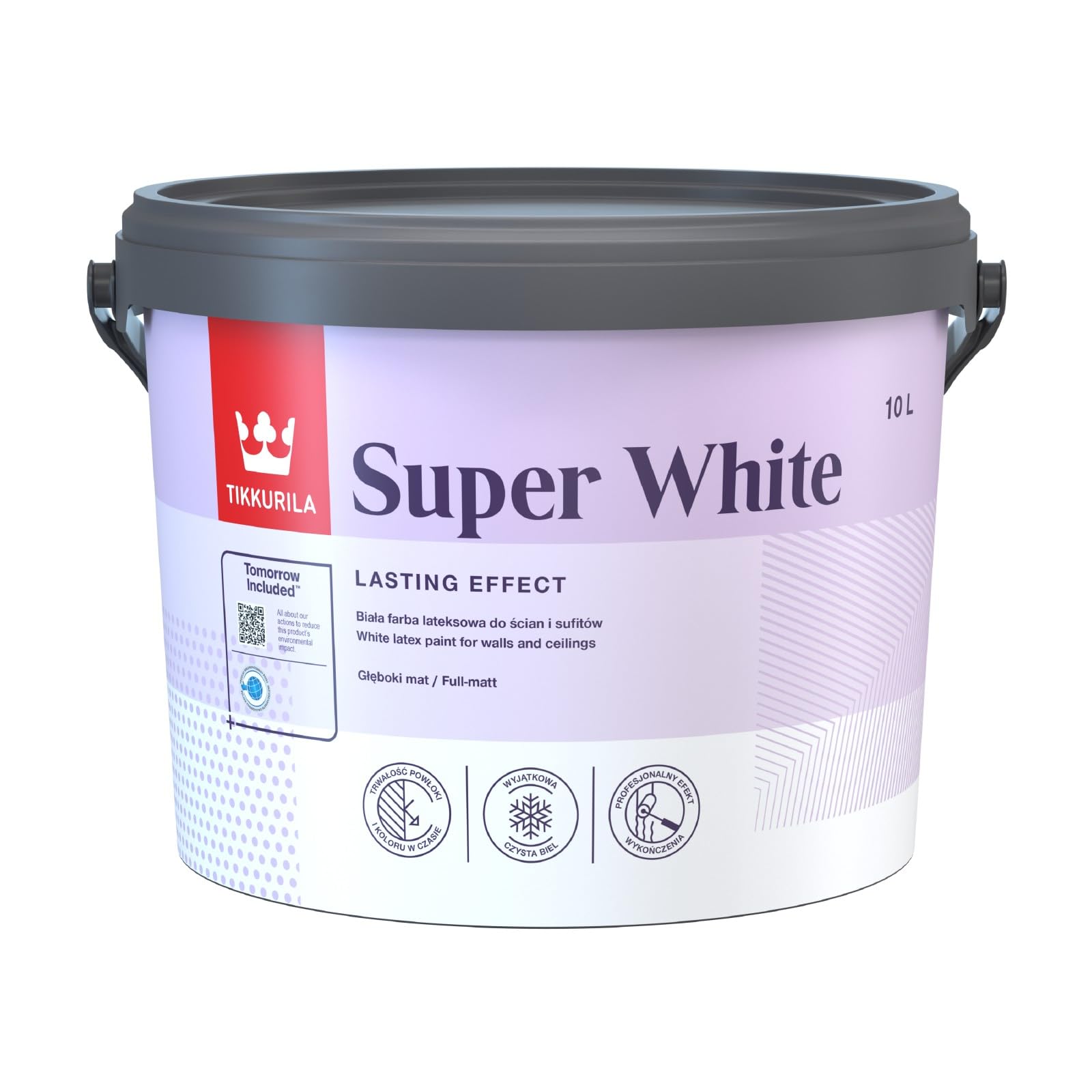 TIKKURILA Super White - Full Matt Paint For Walls & Ceilings - Excellent Opacity & Hiding Power (Water-Based) - 10 Litres