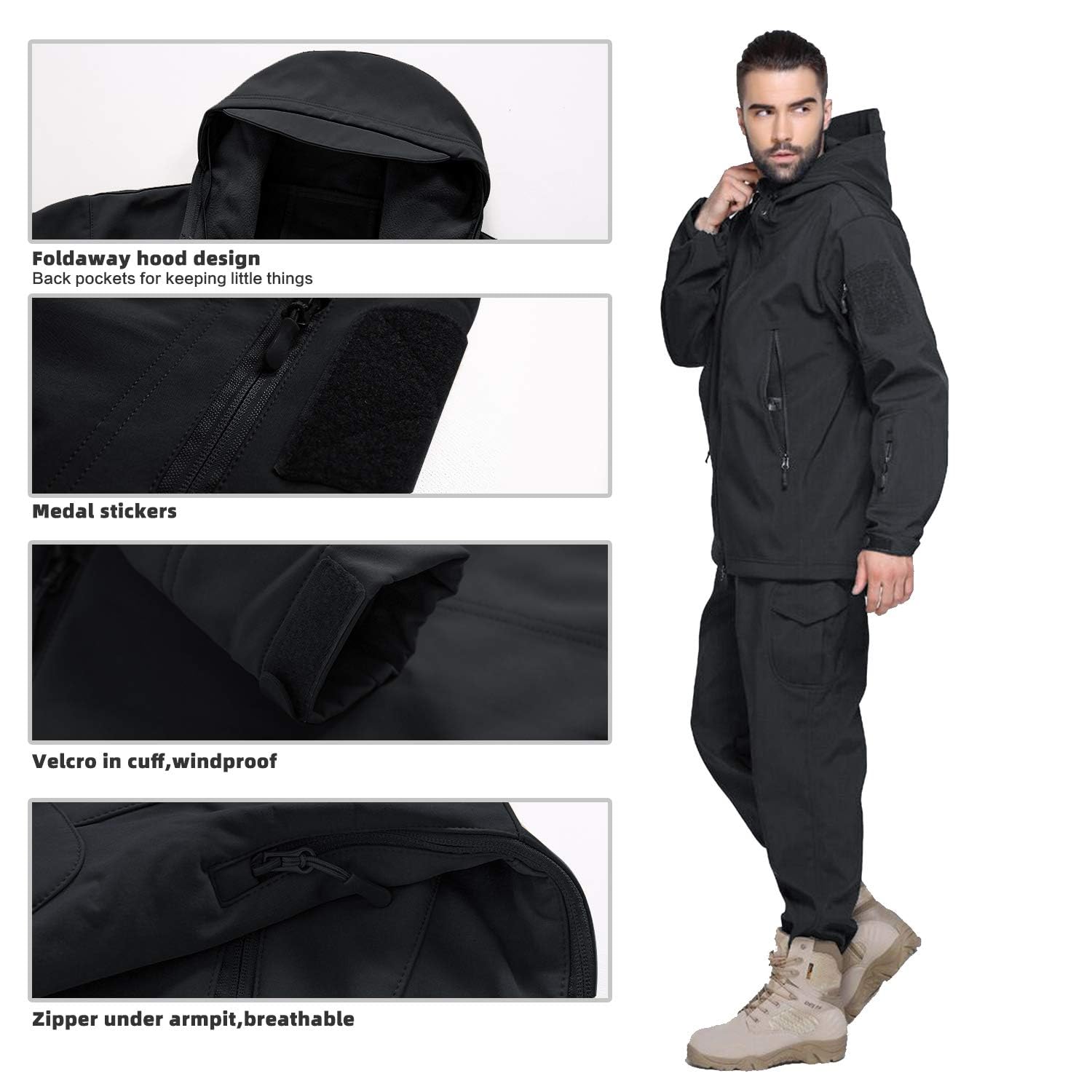 Męskie kurtki wojskowe taktyczne wodoodporne softshell polar zima outdoor bluza z kapturem