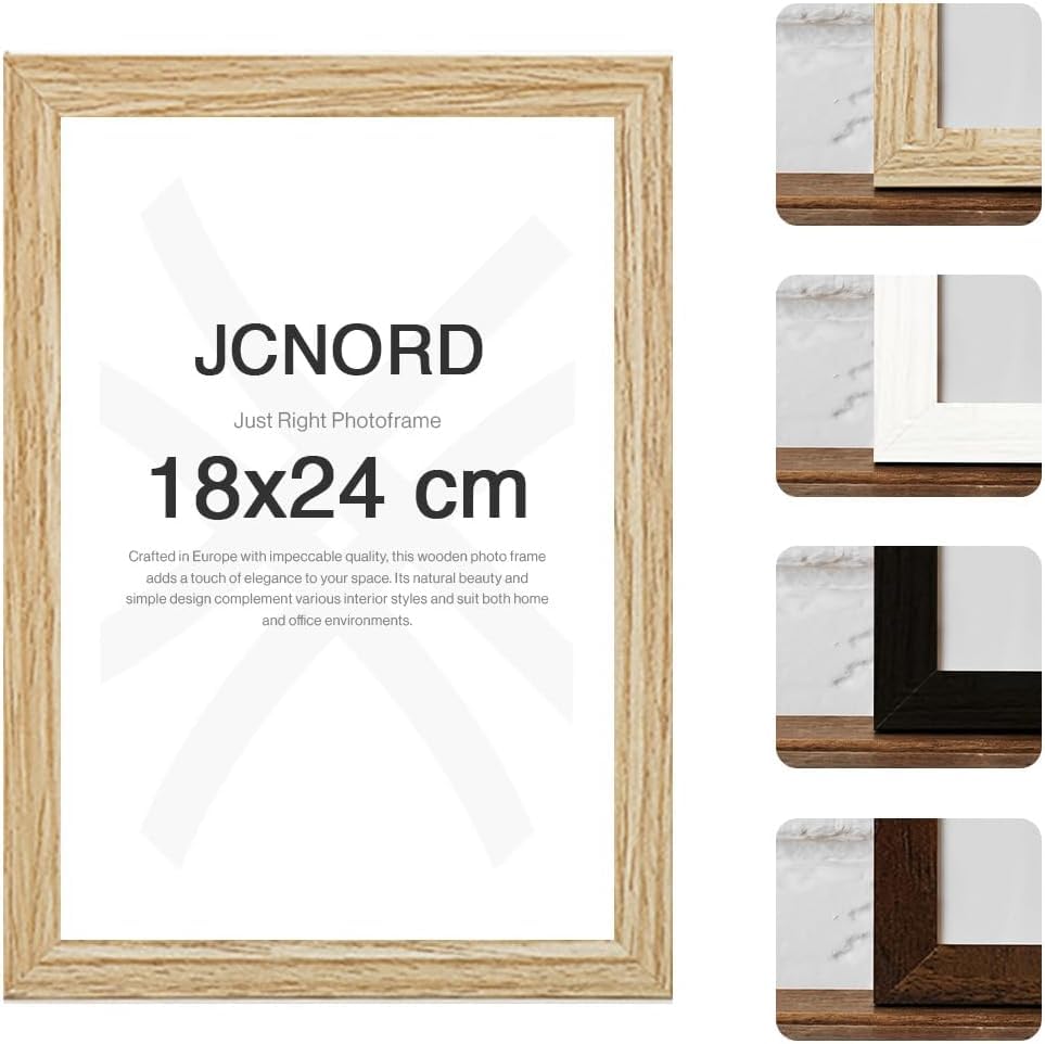 JCNORD Cadre Photo en Bois MDF Couleur Chêne de 18x24 cm avec Verre Plexi Incassable | Cadrer Moderne pour Murs et Tables