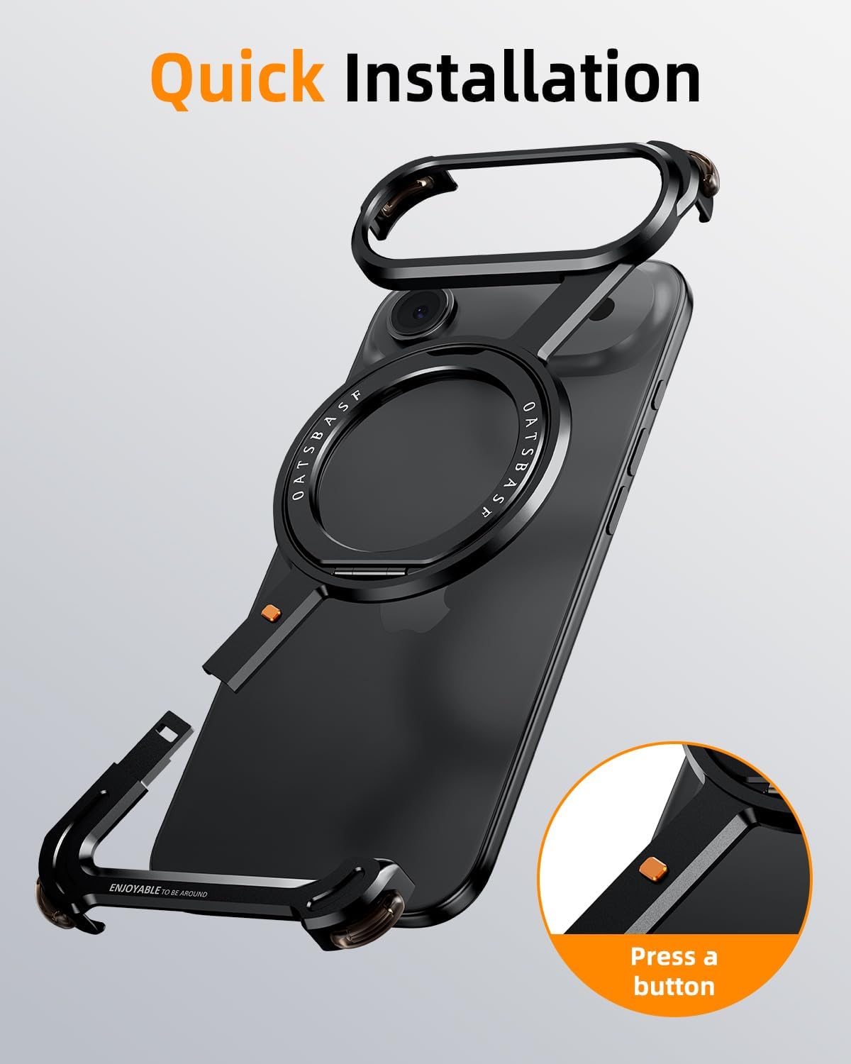 OATSBASF Minimalist Phone Case for iPhone Air, 360° Rotation Kickstand Aluminum Metal Frameless Design Bumper Z Case, Protective Shock Grade Shell for iPhone Air, Black