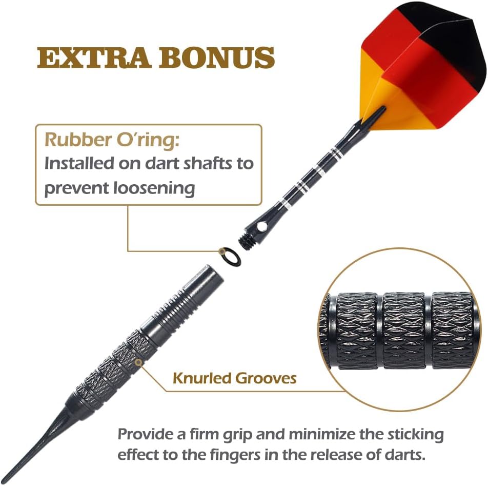 12 Pack Soft Tip Darts - Plastic Tip Darts 18 Grams with 100 Extra Dart Tips, Dart Flight Protector, Aluminum Shafts and Rubber O-Rings