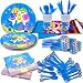 Cute Shark Party Supplies,182 Pieces Little Shark Party Decoration,Includes Table Cloth 7"Plate 9"Plates Napkins Cups Forks Knives Spoons Straws, Serves 20 Guest