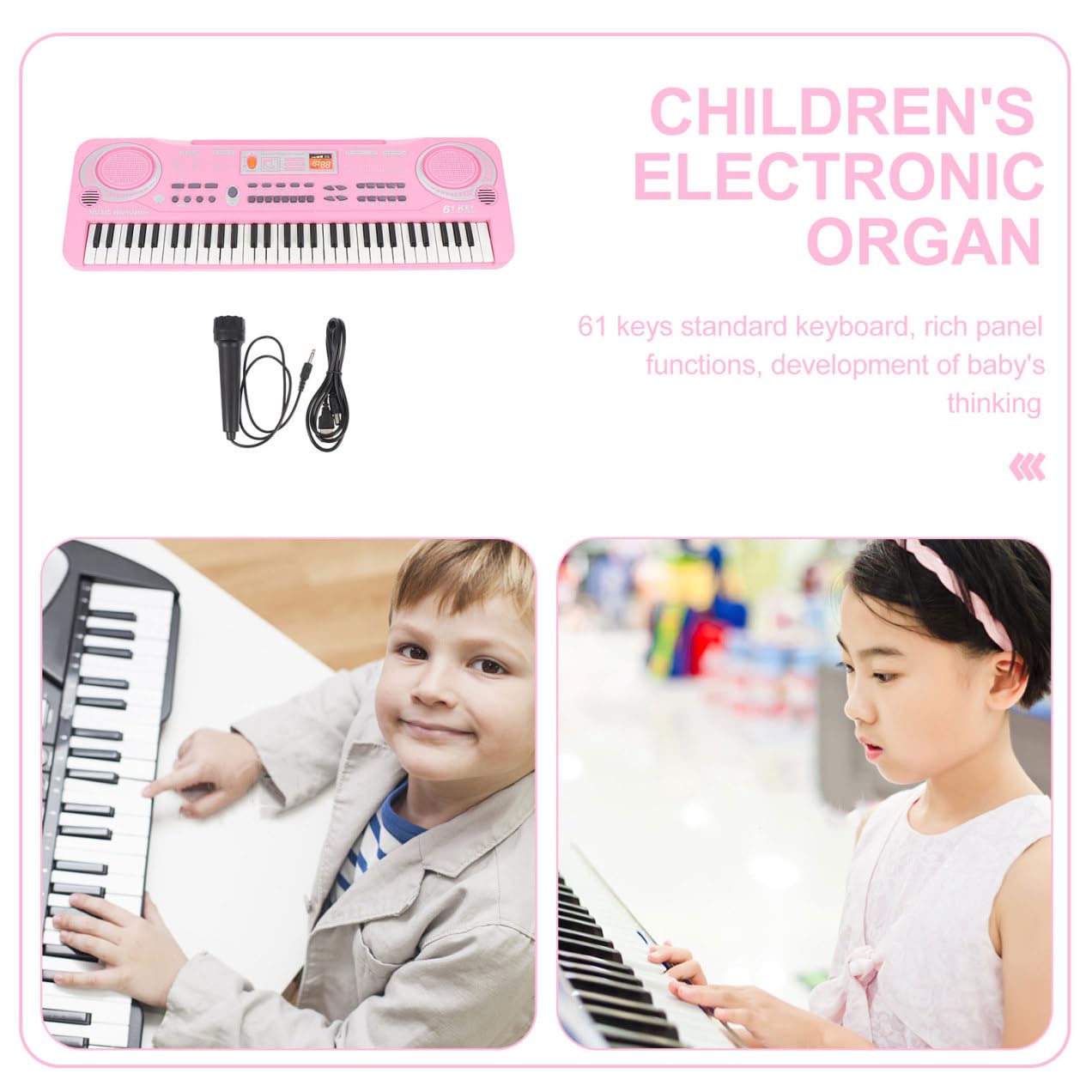 Juguete de Piano Electrónico de Simulación 61 Teclas Rosa para Niños