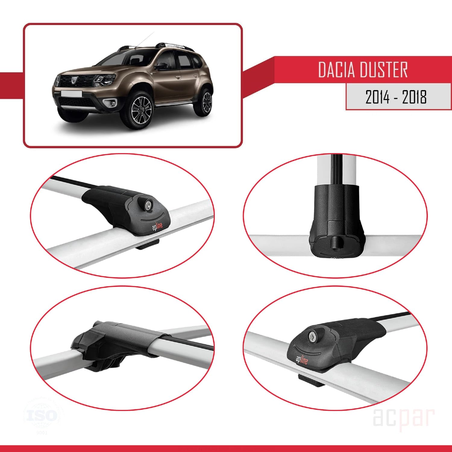 FLY Model Dakdrager bagagedrager compatibel met Dacia Duster 2 (HM) 2018-2024 Spoorstaven Zwart Aluminium 3 Staven