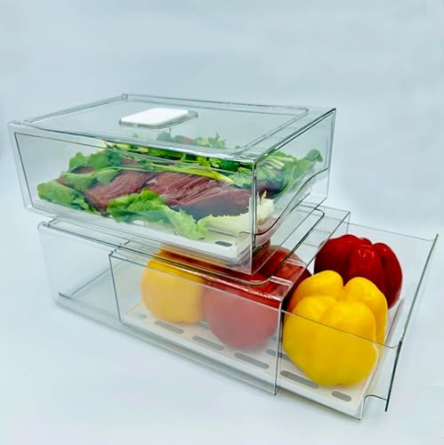 Miniatura 8 de Organizadores de refrigerador y cajón de almacenamiento, contenedores apilables de almacenamiento de frutas para refrigerador, organizador de