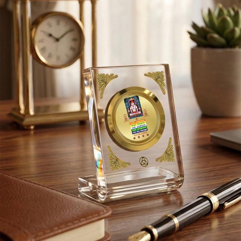 Image of DIVINITI 24K Gold Plated Lord Adinath With Namokar Acrylic Frame for Car Dashboard, Home Temple & Office Table | Premium Spiritual Gift, Blessings for Protection & Positivity, 8x7 cm