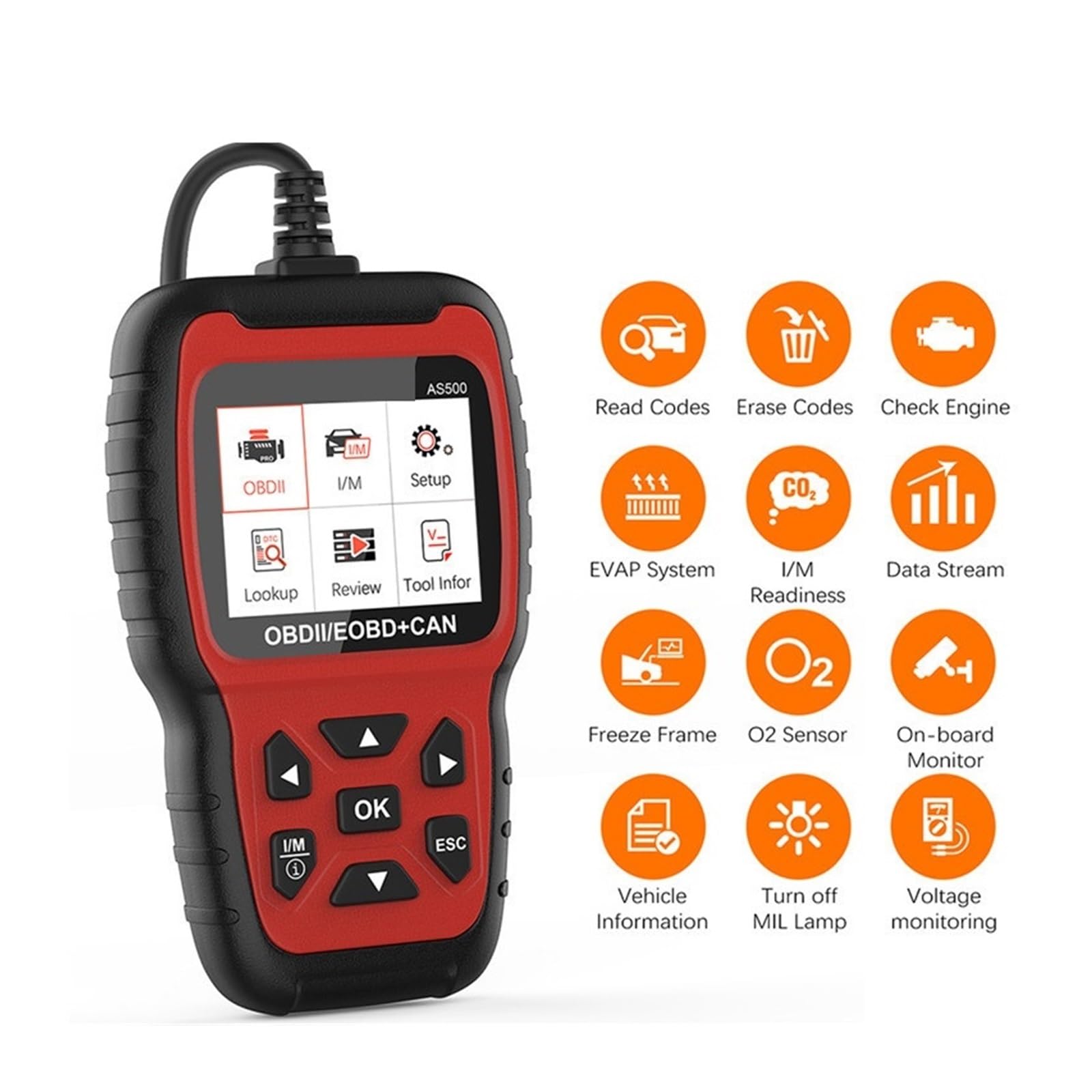 AS500 OBD2 skaner samochodowy wielojęzyczny czytnik kodów silnika OBD 2 narzędzie diagnostyczne samochodu KW850