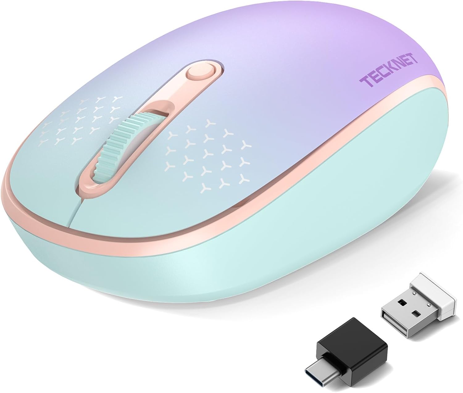 Souris sans fil Bluetooth Tecknet (BT5.0/3.0 et 2.4G) Clic silencieux Souris optique sans fil USB compacte et portable, souris Bluetooth pour ordinateur portable, dégradé