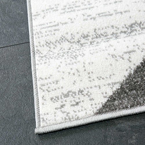 VIMODA Teppich Geometrisches Muster Meliert in Grau Weiß Schwarz Kurzflor Läufer Wohnzimmer, Maße:160x220 cm
