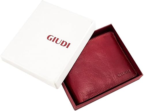 Miniatura 8 de Giudi Cartera de tamaño pequeño para hombre, 8 tarjeteros con caja de regalo, diseño italiano clásico elegante, Rojo -, Classic