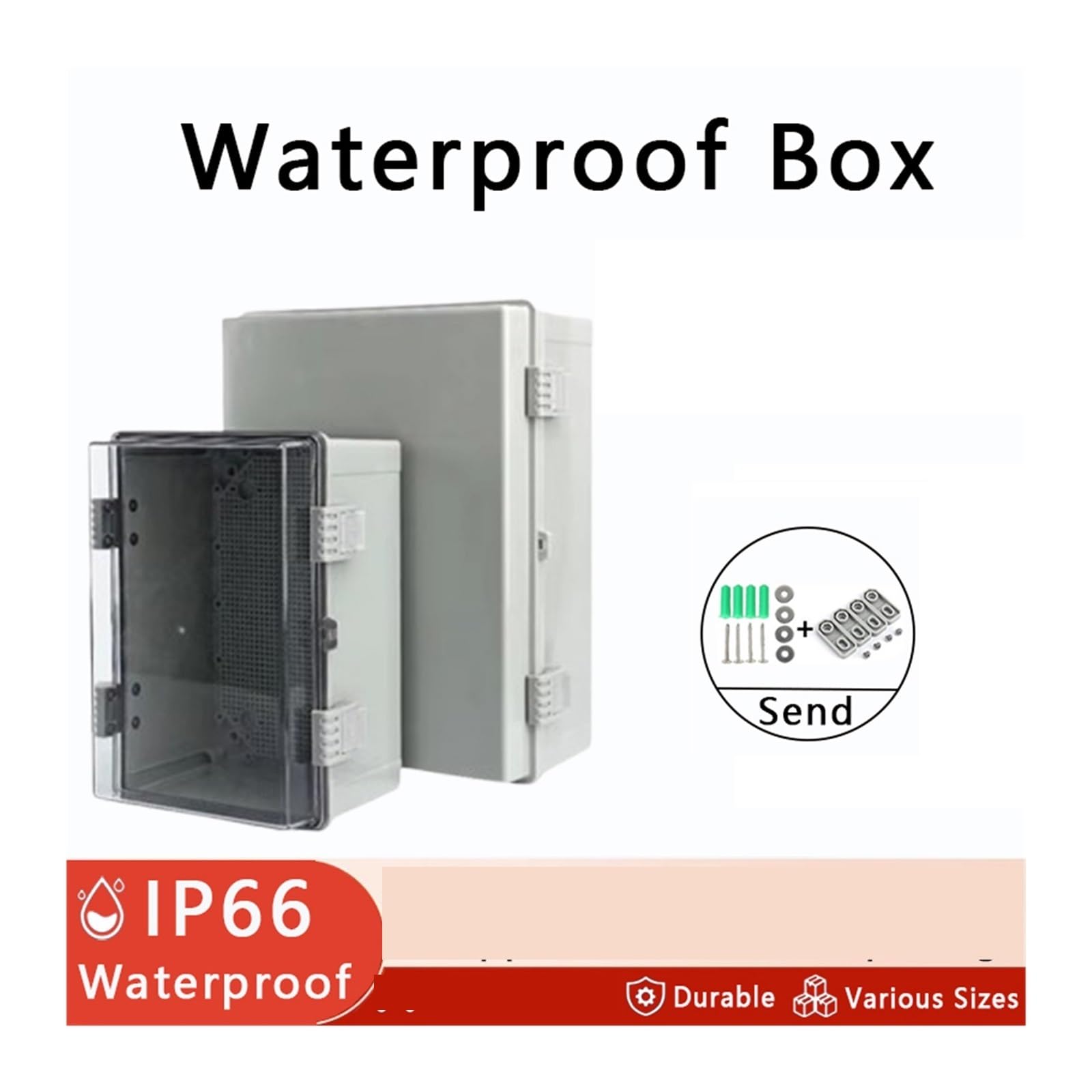 Caja de conexiones impermeable IP66, plástico ABS con hebilla de bisagra, caja de distribución de energía electrónica for proyectos eléctricos(300x200x170mm,Gray)