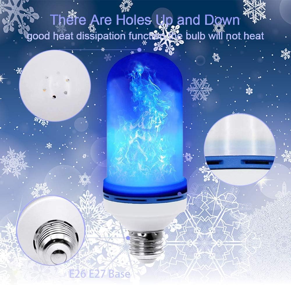 SunStrider LED Flame Light Bulbs, 4 Modes Flickering Light Bulb with Upside Down Effect, E26 Base Fire Bulb for Halloween, Christmas Decorations, Party, Outdoor, Indoor, Home Decor (2pack Blue)…