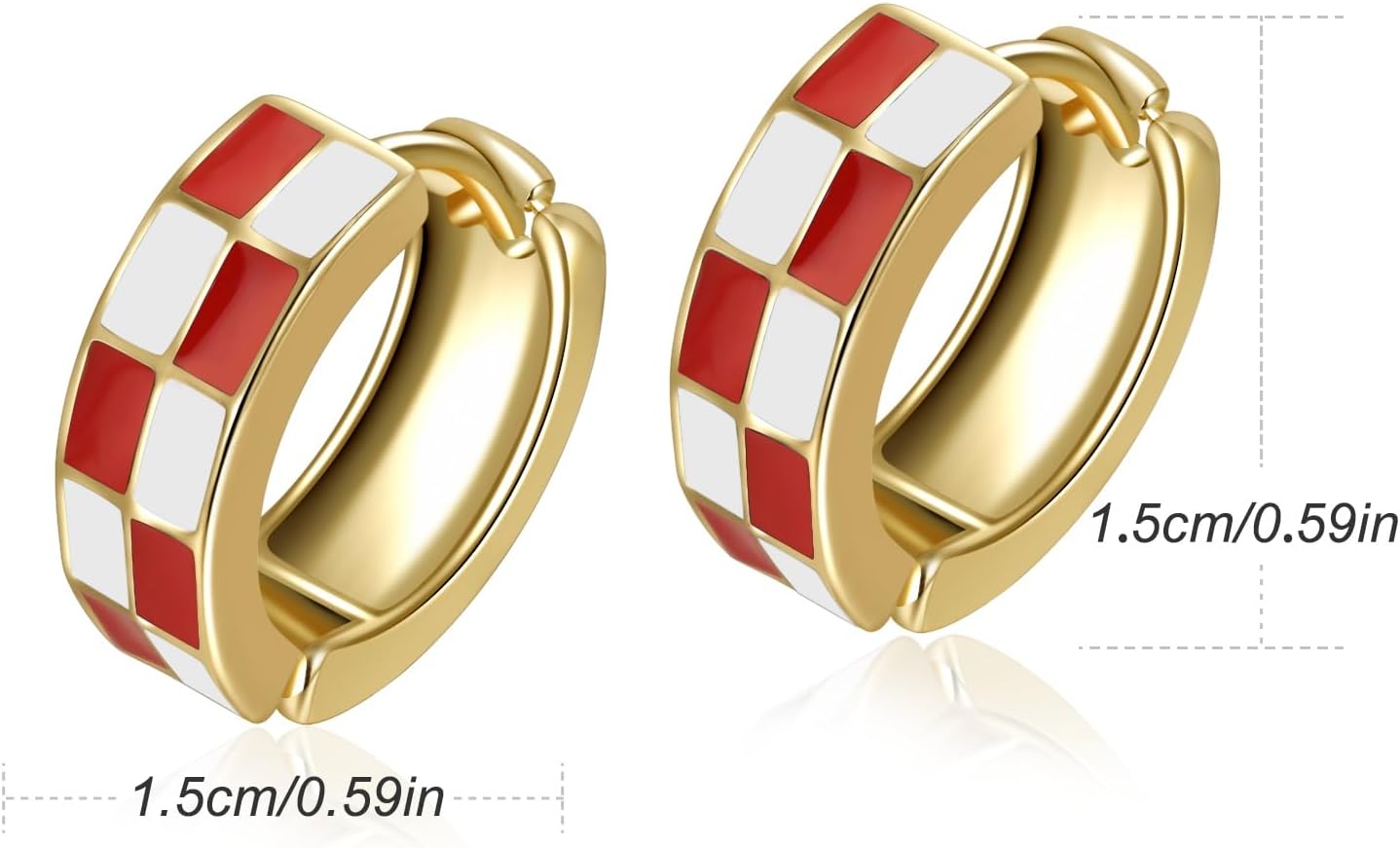 Chic Checker Small Hoop Cartilage Earrings Teacher Earrings for Women;White Black Enamel Hypoallergenic Hooped Gifts Gold and Silver tone - Image 2